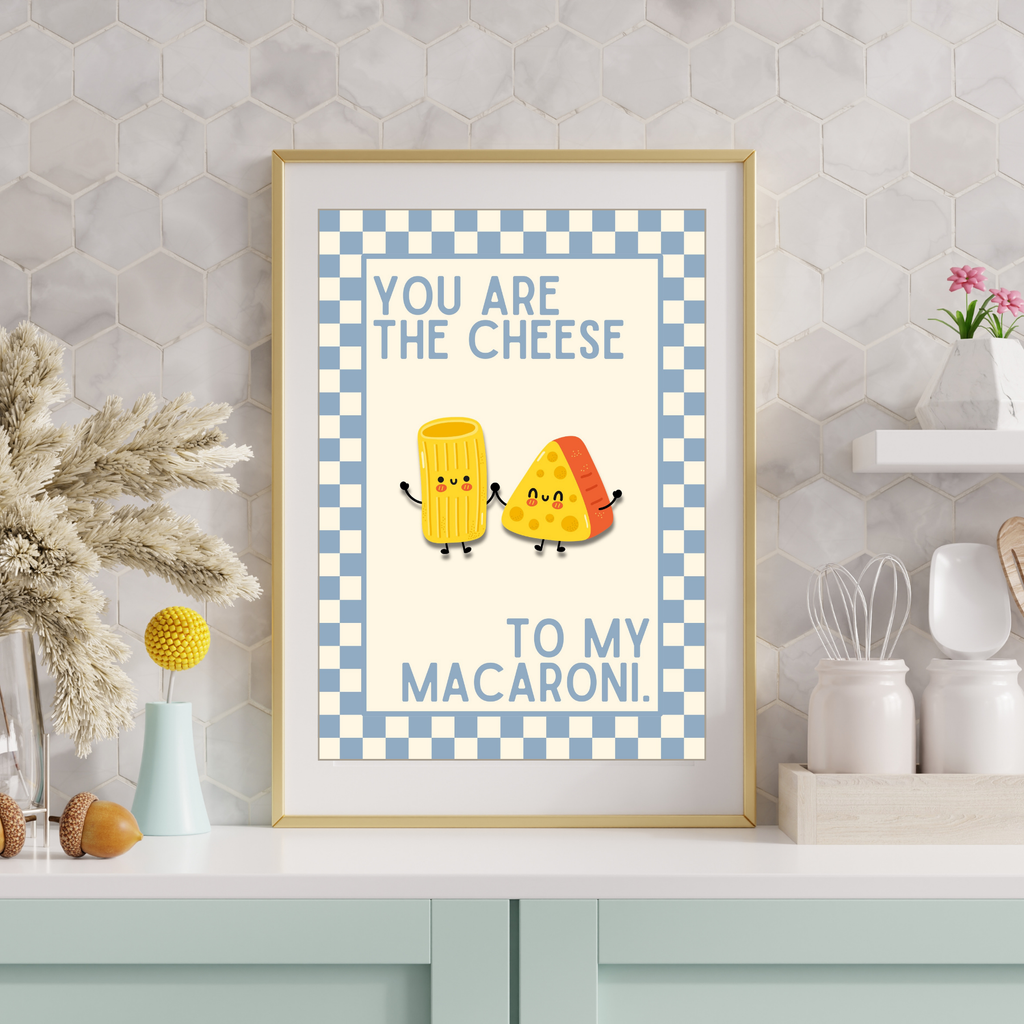 cheese to my macaroni | Kitsch Kitchen checkerboard pastels collection print