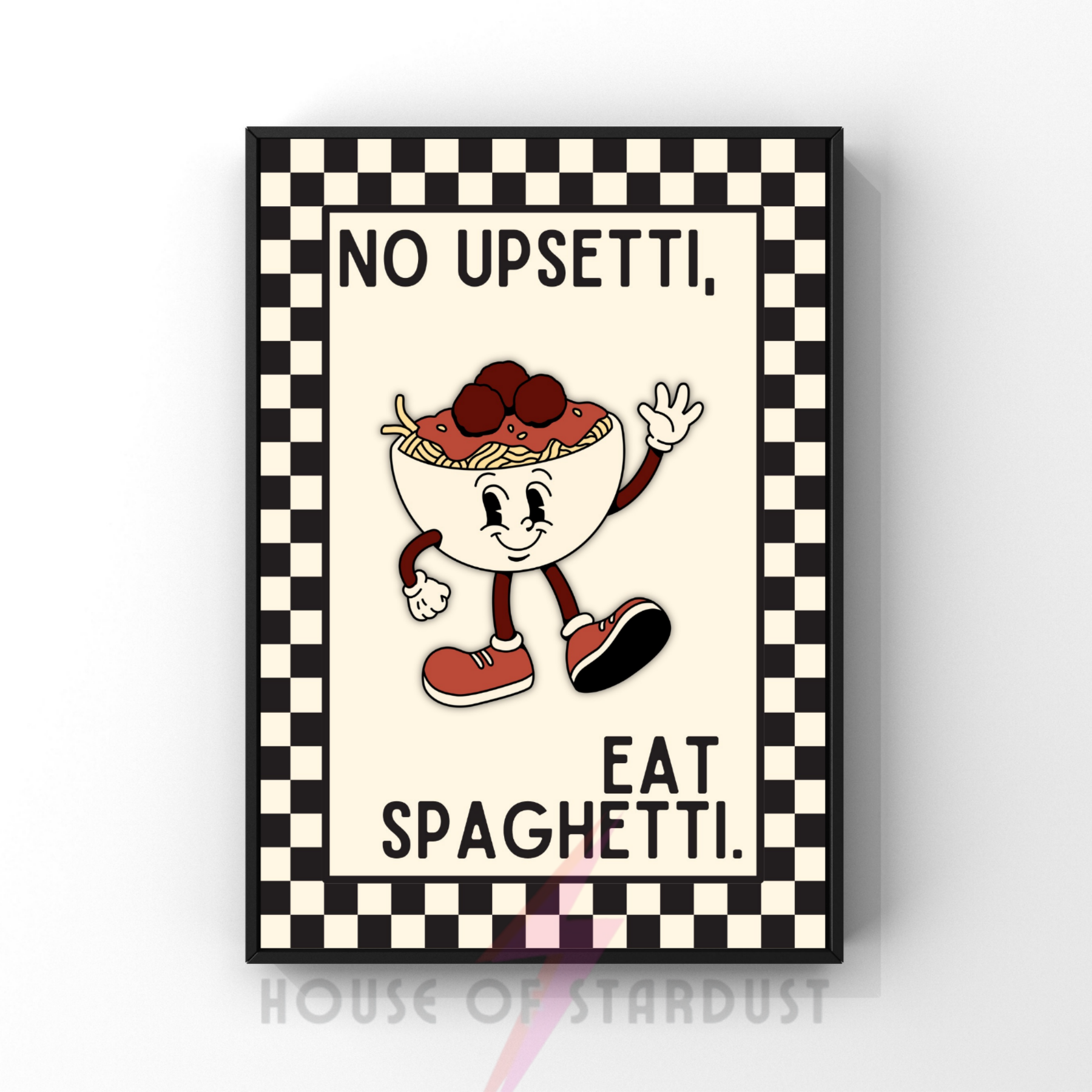 no upsetti, eat spaghetti | inspired Kitsch Kitchen checkerboard retro collection print