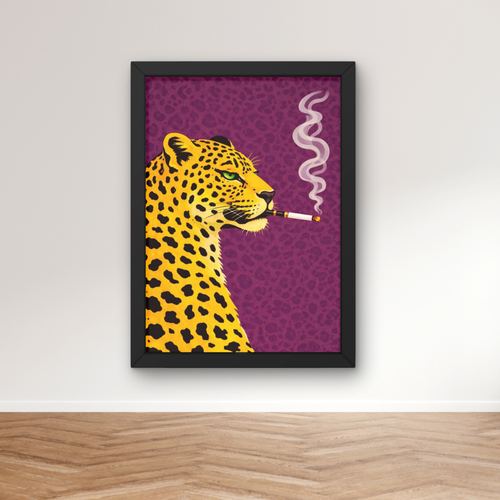 aubergine leopard| retro smokin' leopard art print