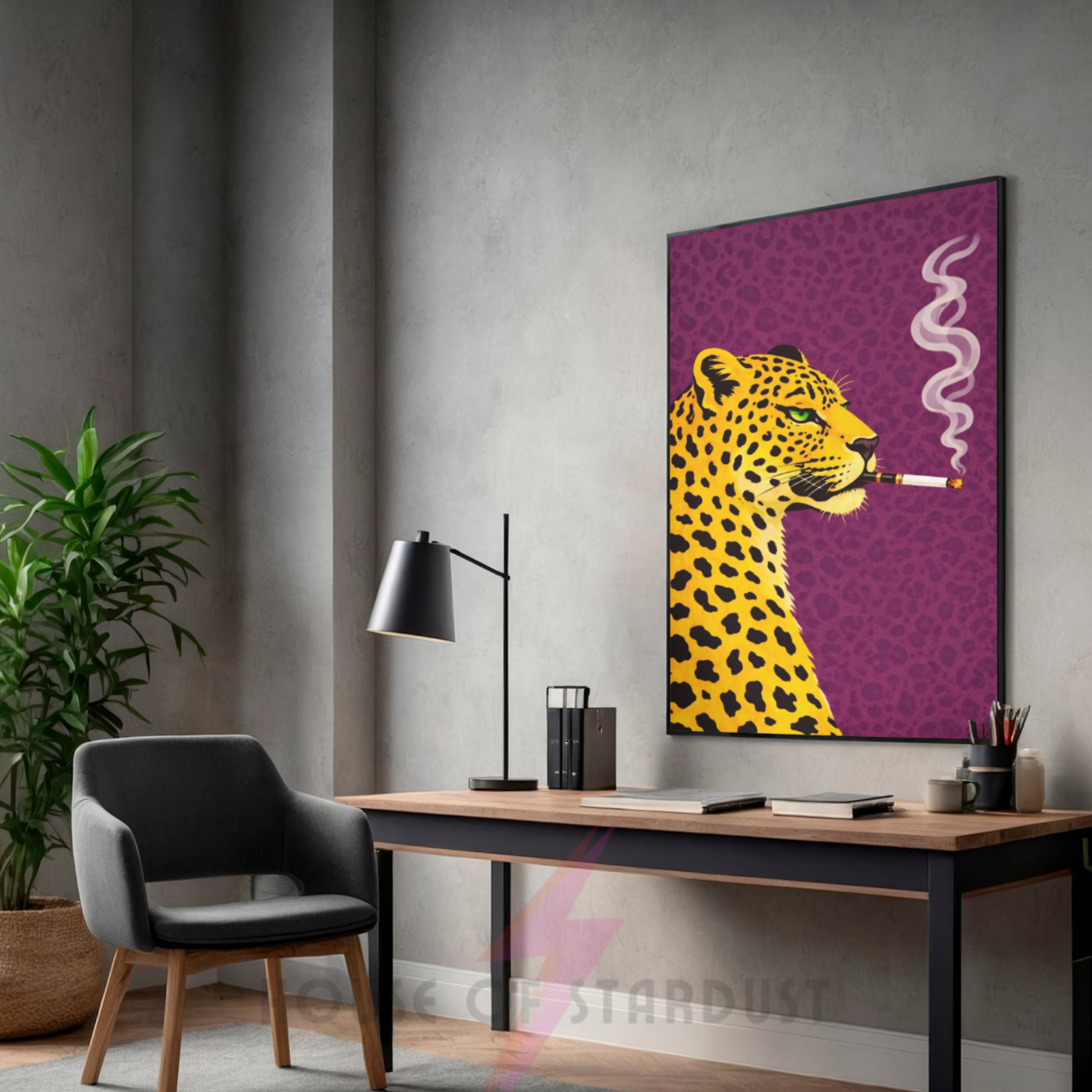 aubergine leopard| retro smokin' leopard art print