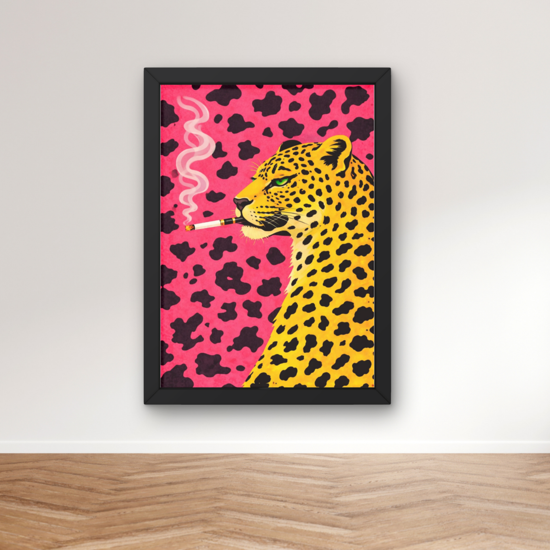 Bold Hot pink | retro smokin' leopard art print