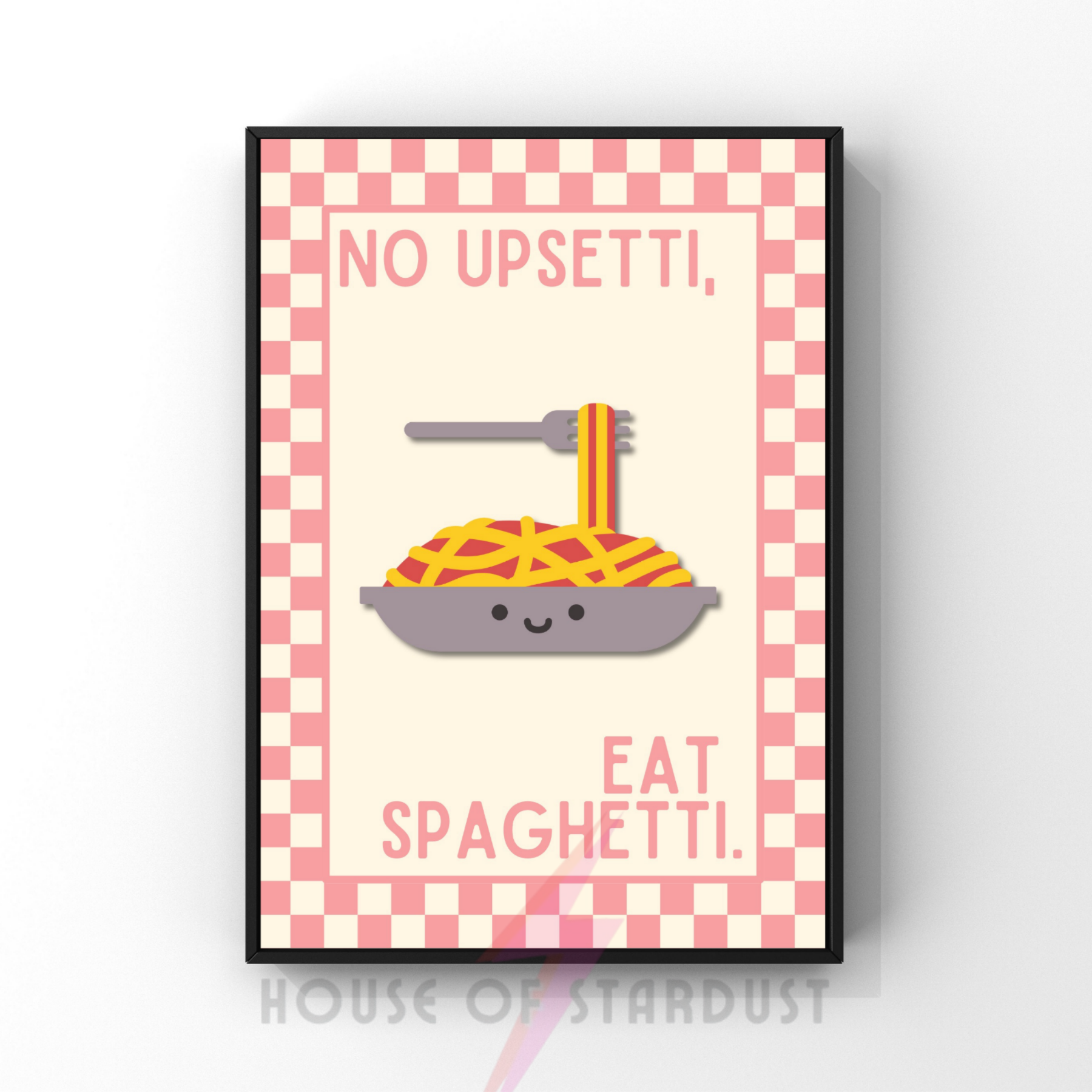 no upsetti, eat spaghetti | Kitsch Kitchen checkerboard pastels collection print