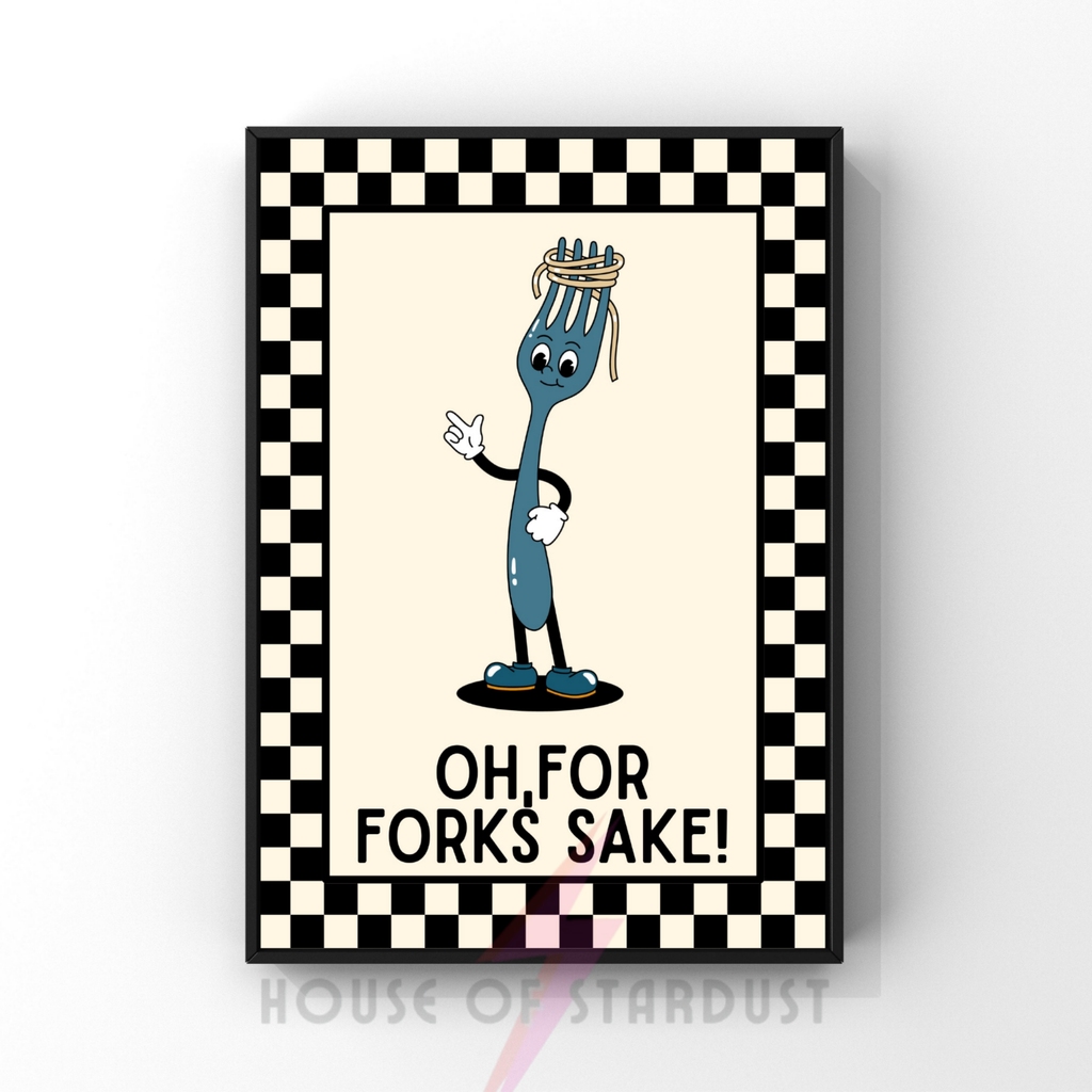 For forks sake!| Kitsch Kitchen checkerboard retro collection print