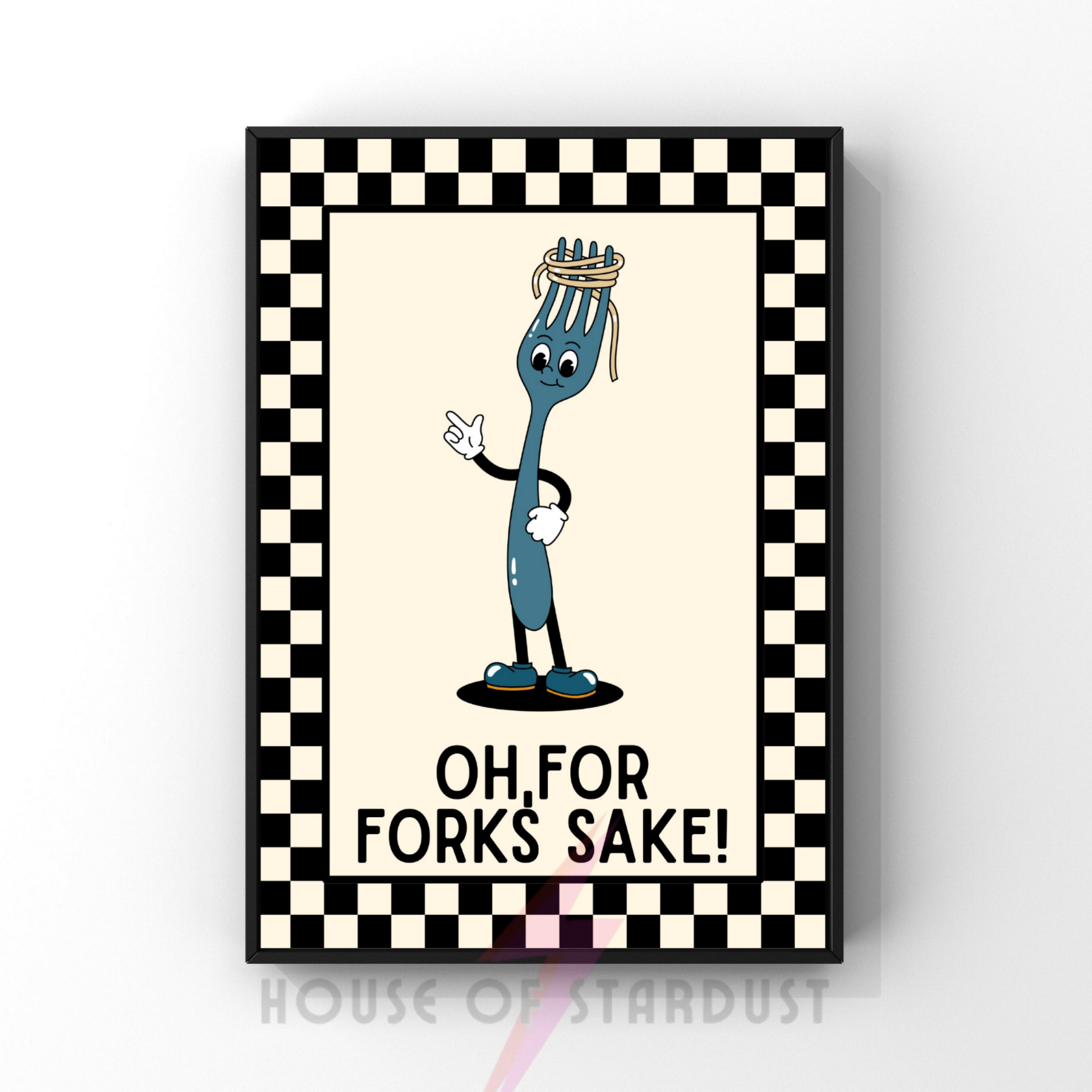 For forks sake!| Kitsch Kitchen checkerboard retro collection print