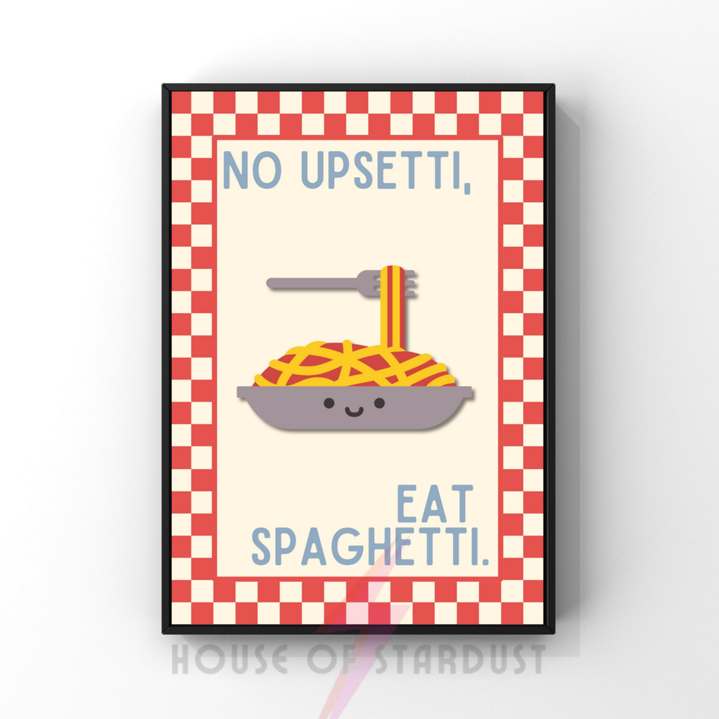 no upsetti, eat spaghetti | Kitsch Kitchen checkerboard pastels collection print