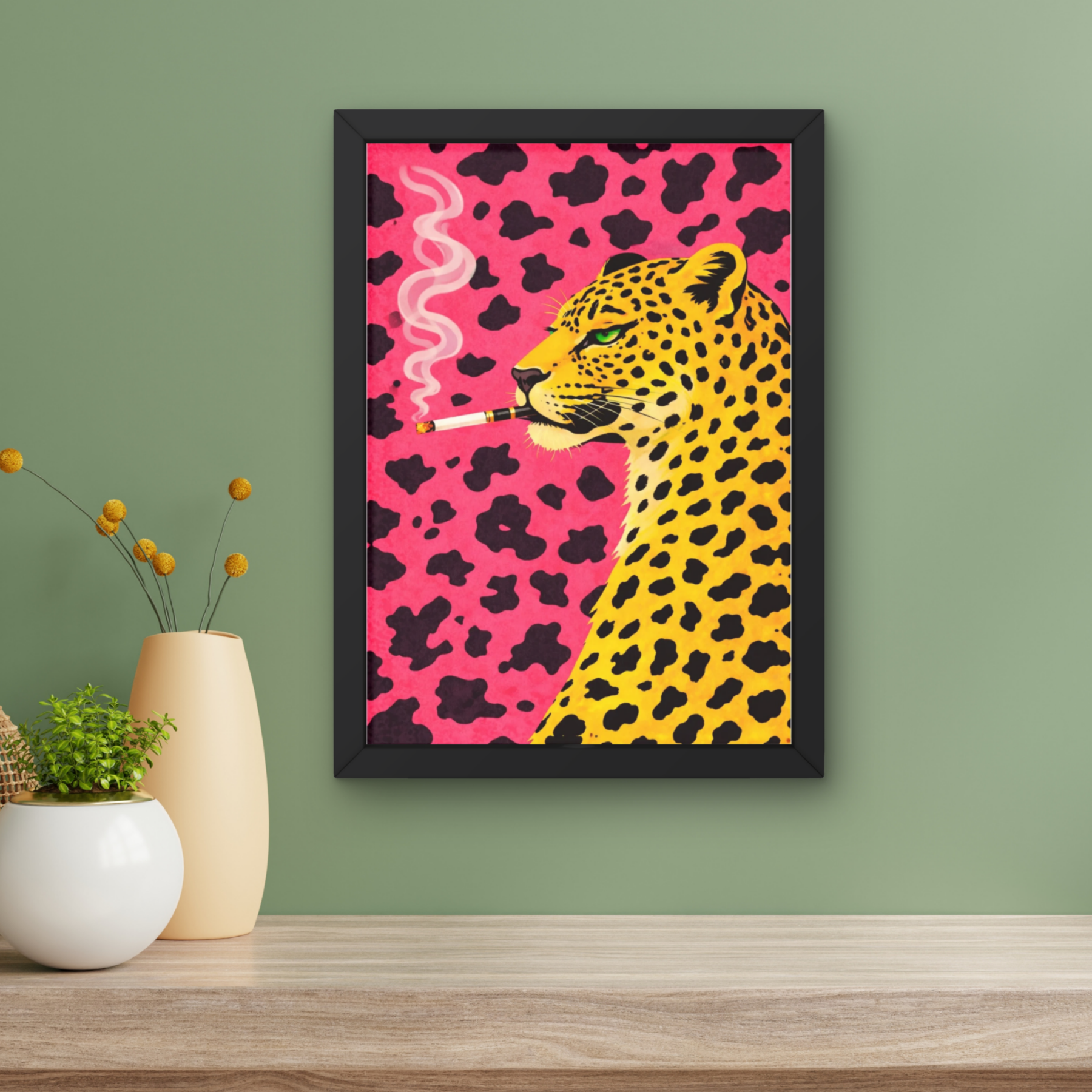 Bold Hot pink | retro smokin' leopard art print