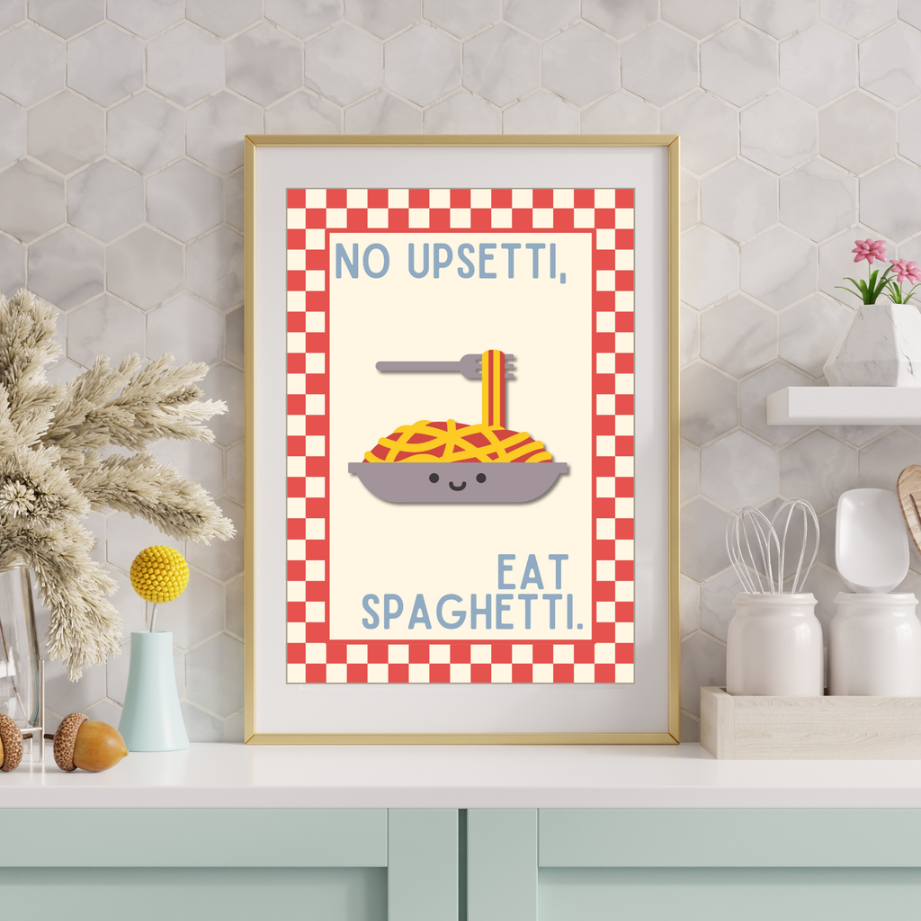 no upsetti, eat spaghetti | Kitsch Kitchen checkerboard pastels collection print