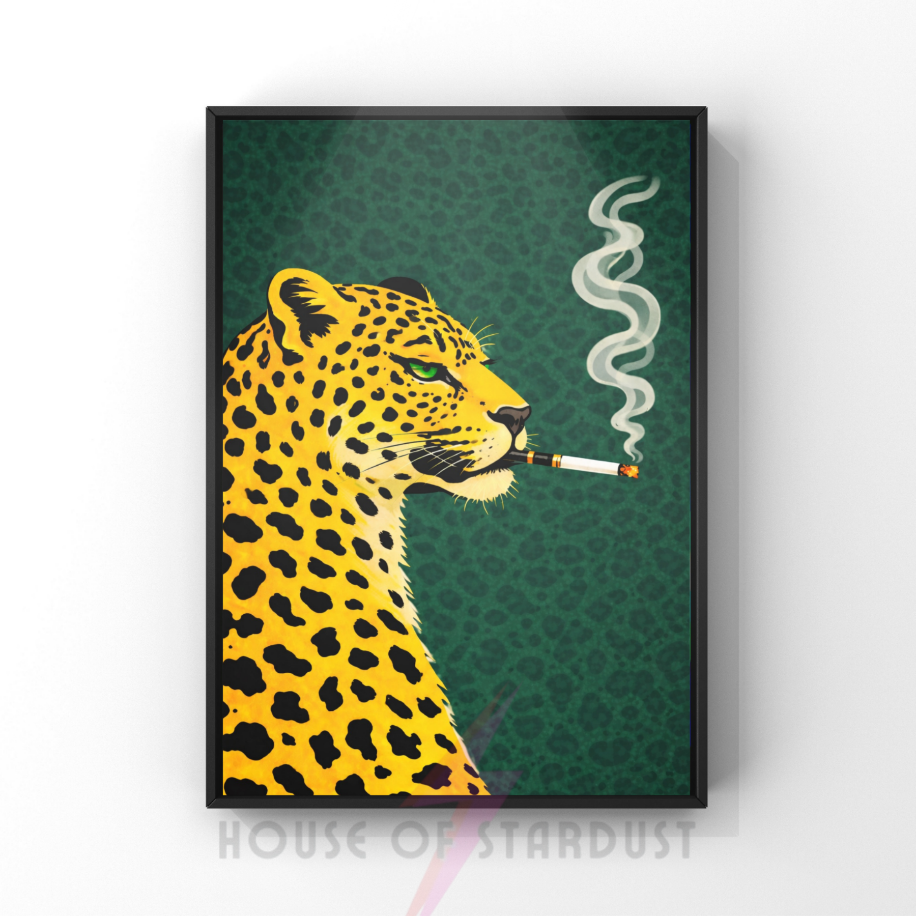 Dark green | retro smokin' leopard art print
