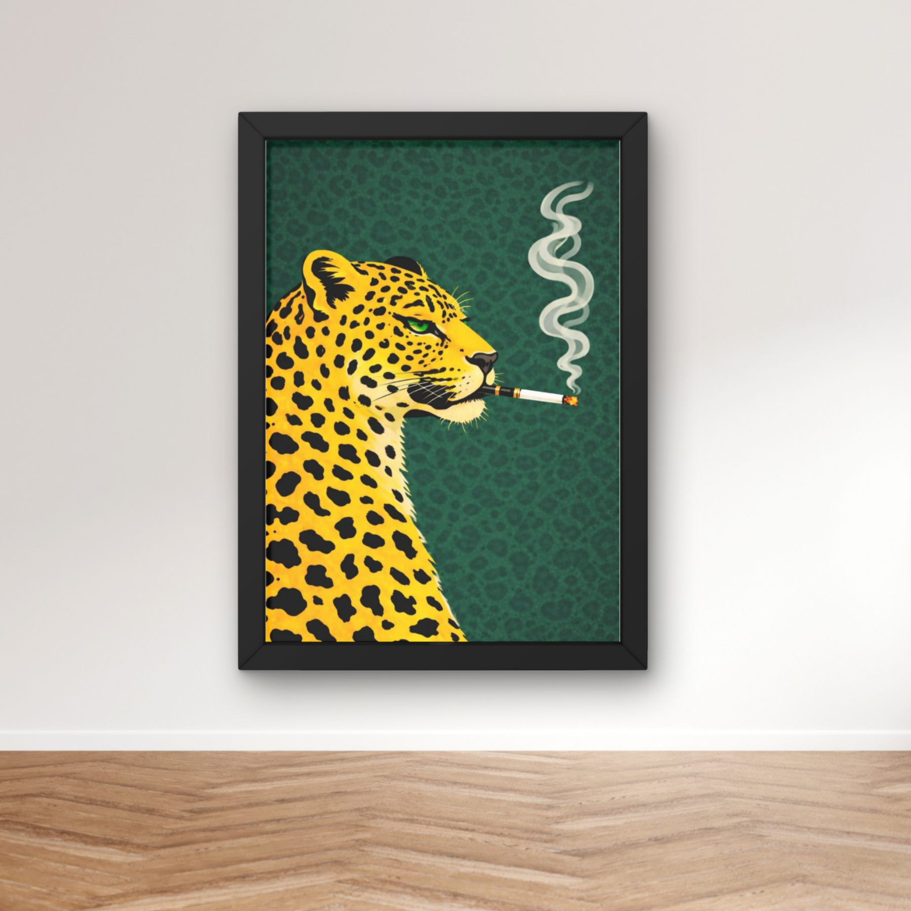 Dark green | retro smokin' leopard art print