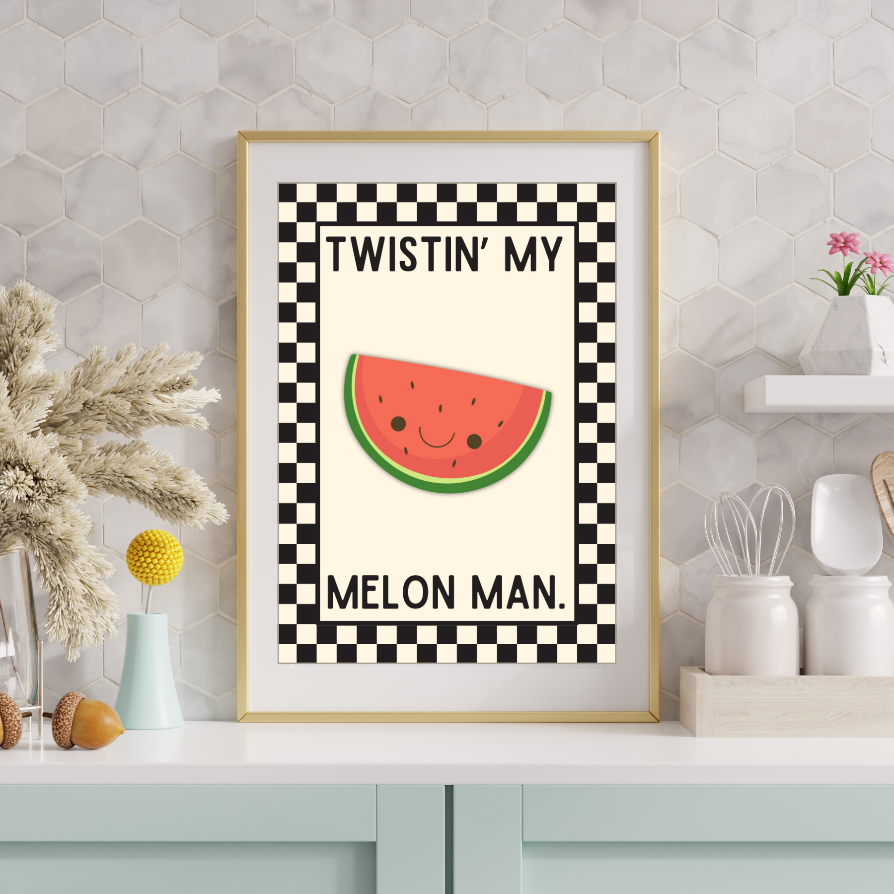 twistin' my melon man | inspired Kitsch Kitchen checkerboard retro collection print