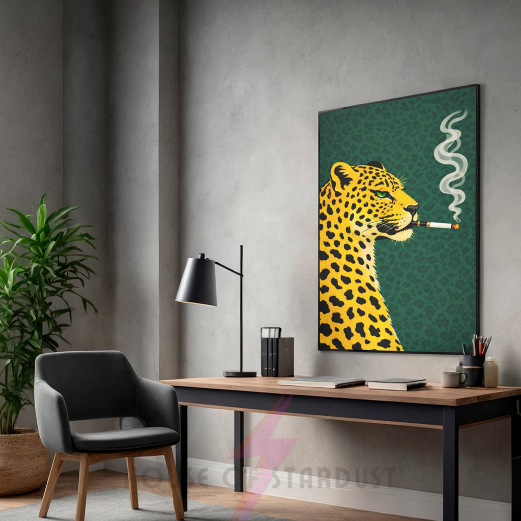 Dark green | retro smokin' leopard art print