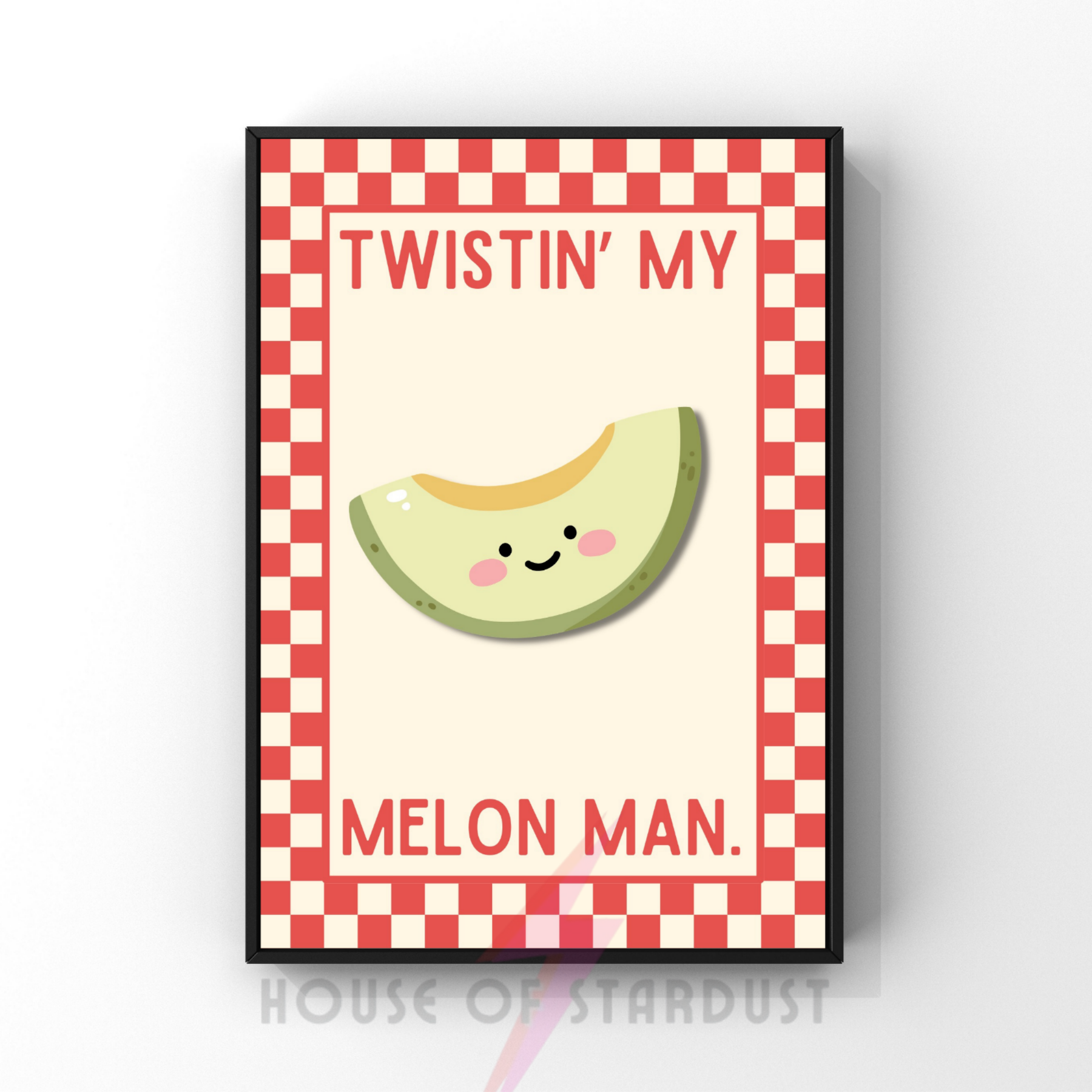 twistin' my melon man| Kitsch Kitchen checkerboard pastels collection print