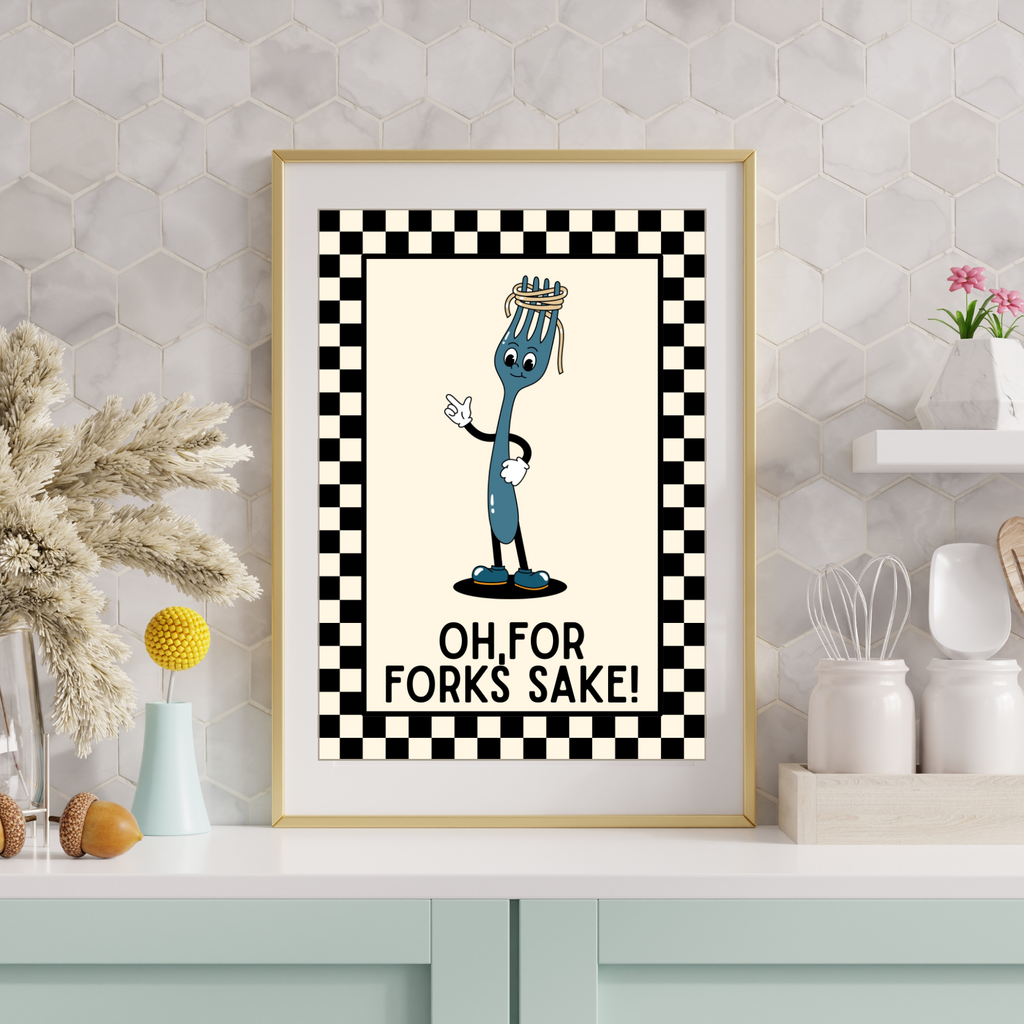 For forks sake!| Kitsch Kitchen checkerboard retro collection print