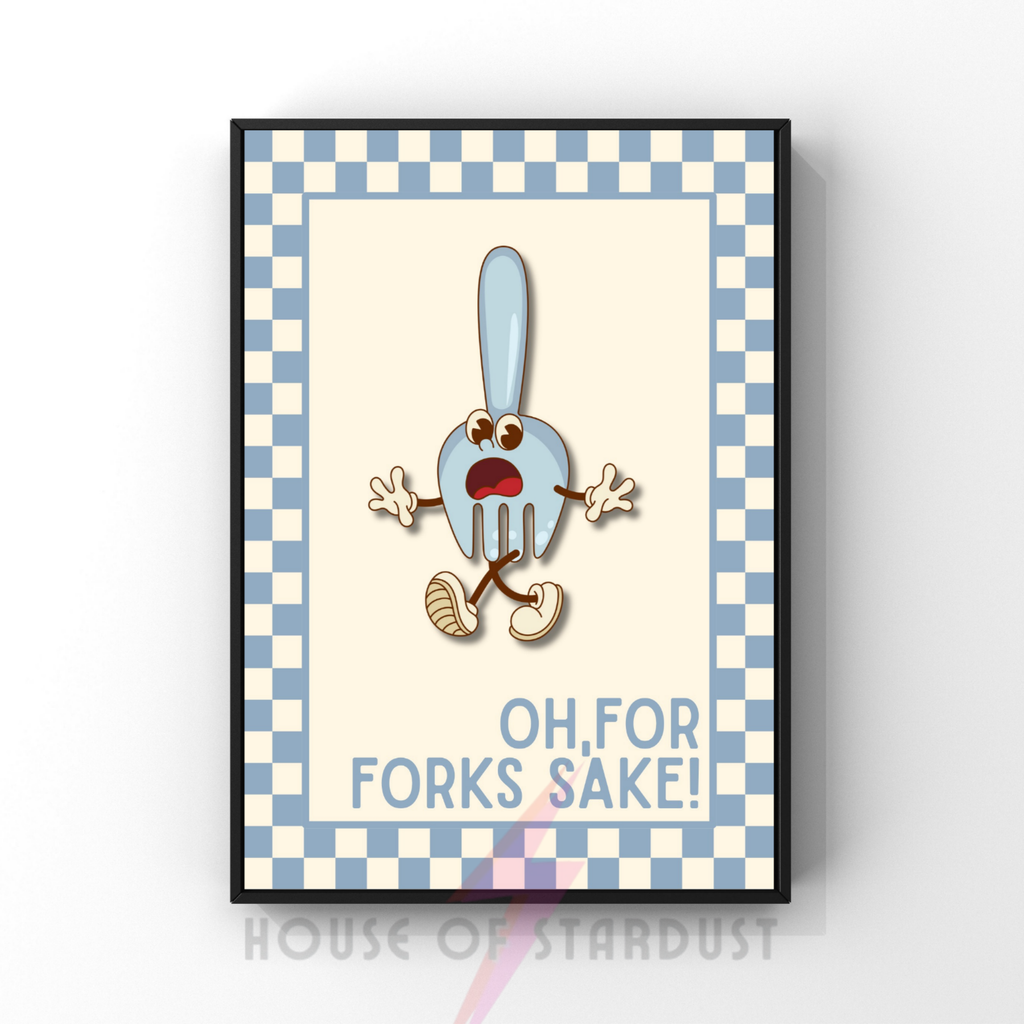For forks sake!| Kitsch Kitchen checkerboard pastels collection print