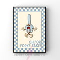 For forks sake!| Kitsch Kitchen checkerboard pastels collection print