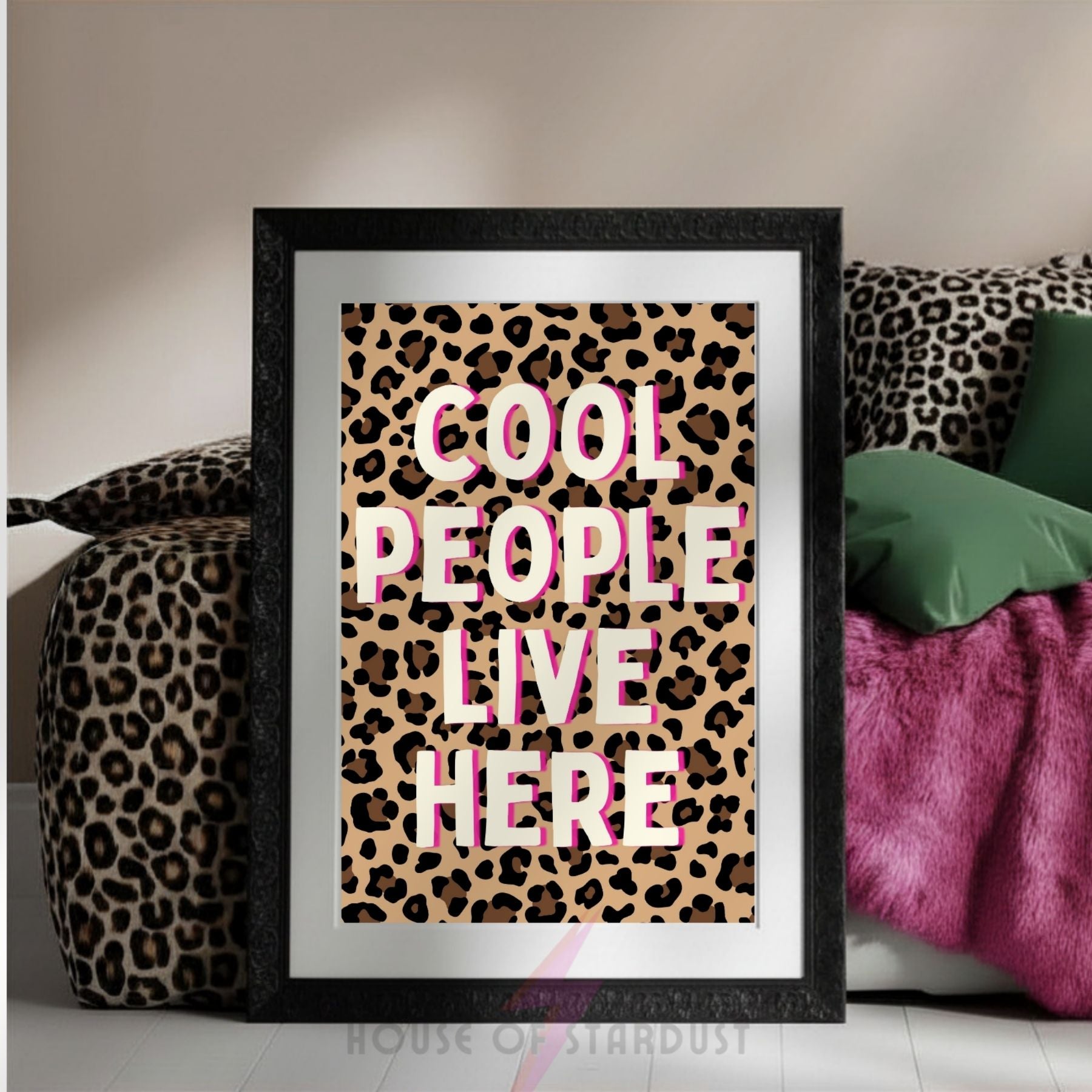 Cool People Live Here Print | Funny Quote Wall Art | maximalist Leopard Print Decor A4 A3 A5 A1 A2
