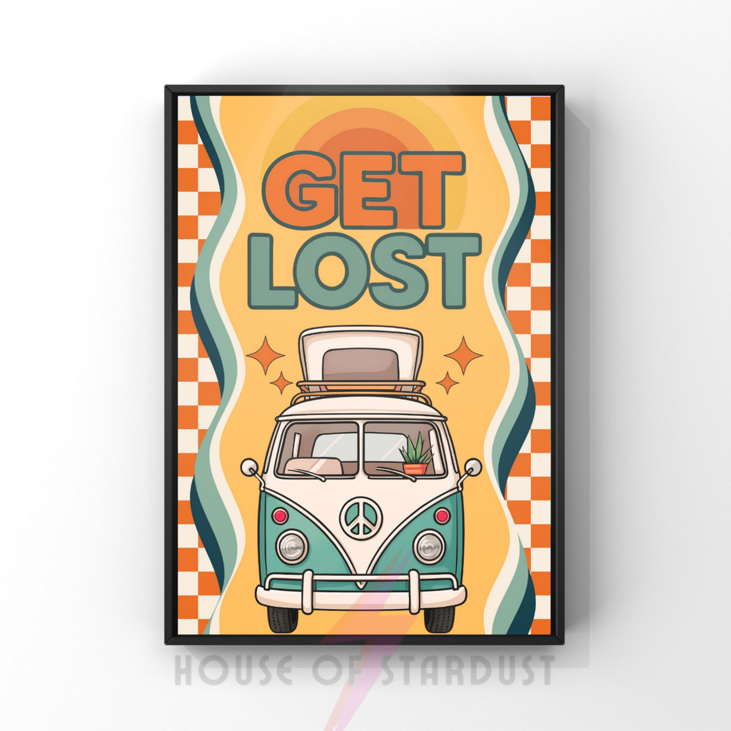 get lost | funky vw campervan retro art print