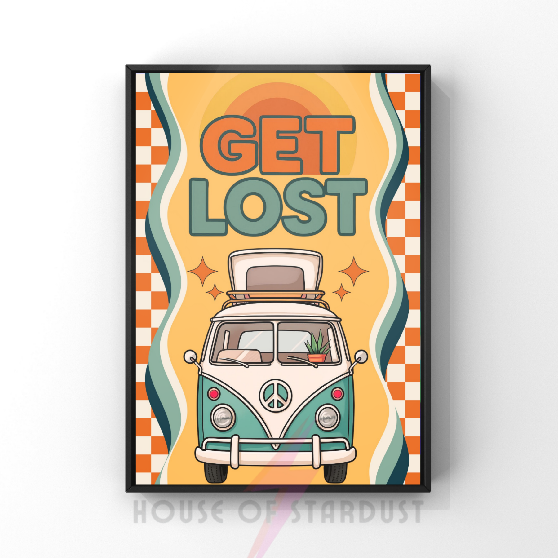 get lost | funky vw campervan retro art print