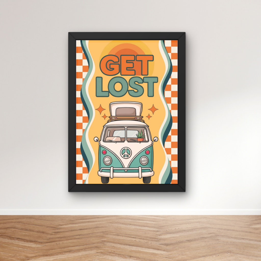 get lost | funky vw campervan retro art print