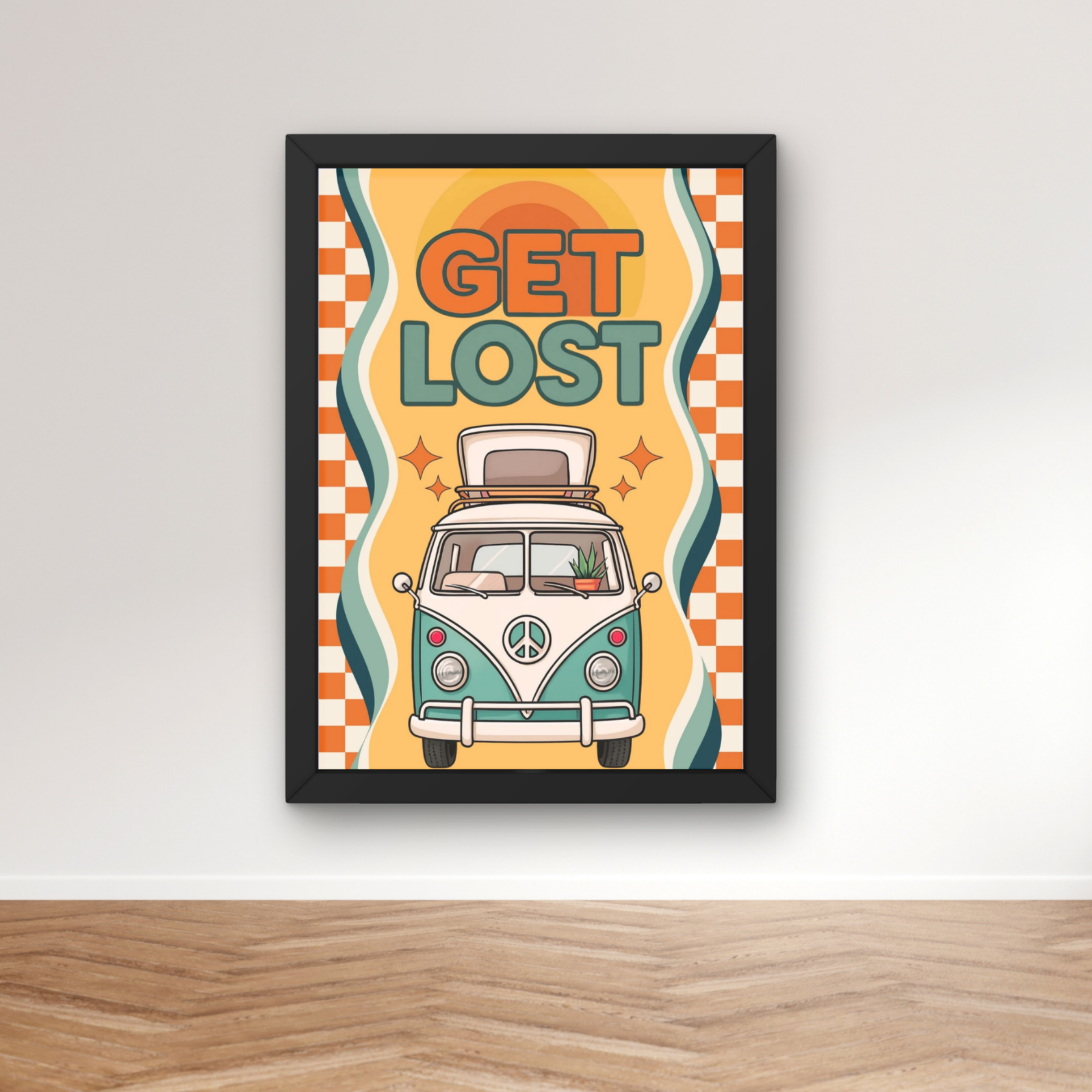 get lost | funky vw campervan retro art print