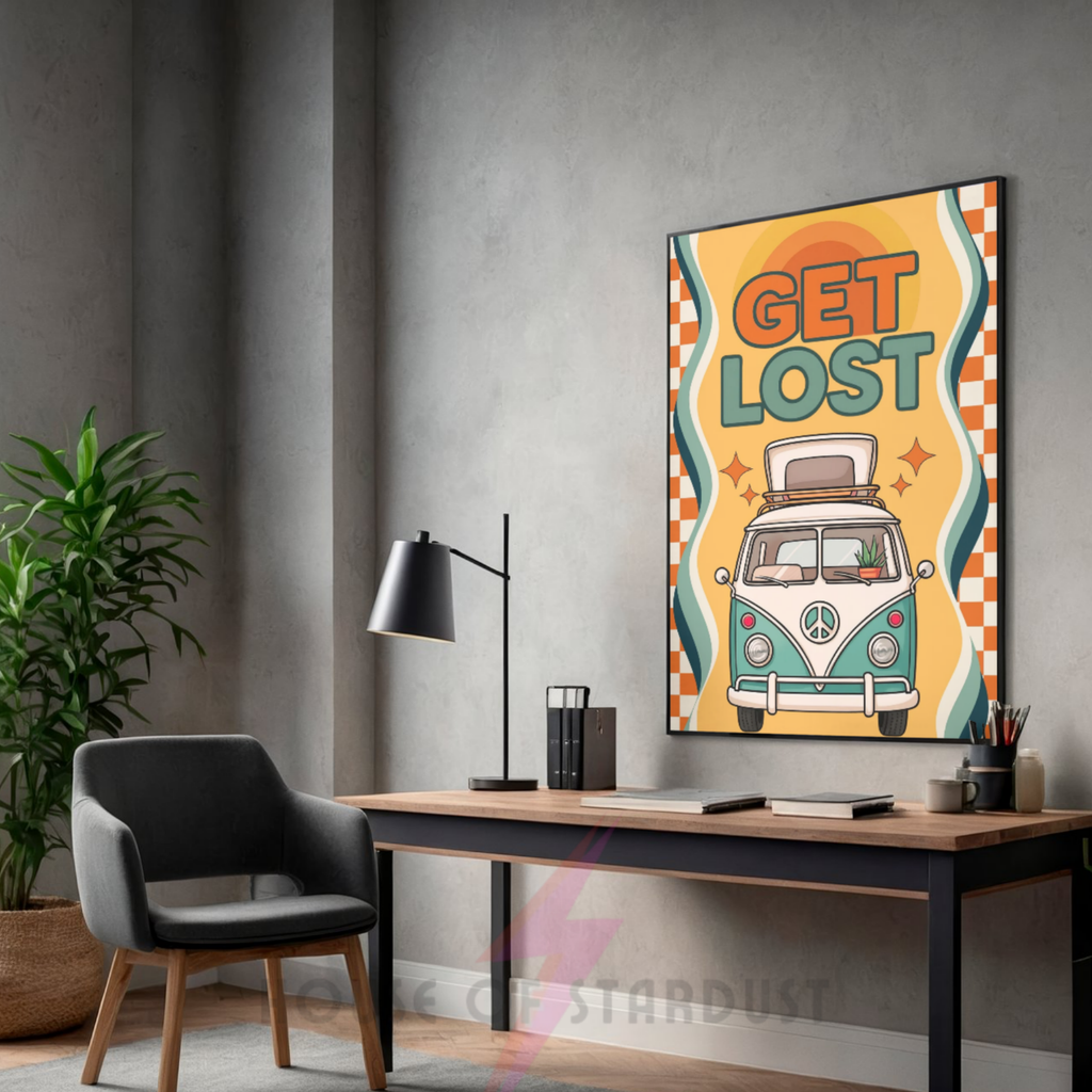 get lost | funky vw campervan retro art print