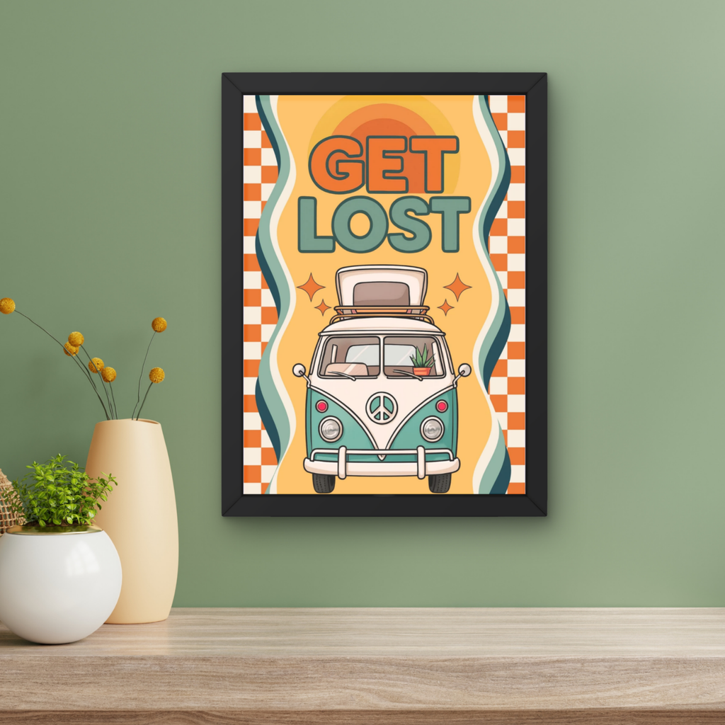 get lost | funky vw campervan retro art print