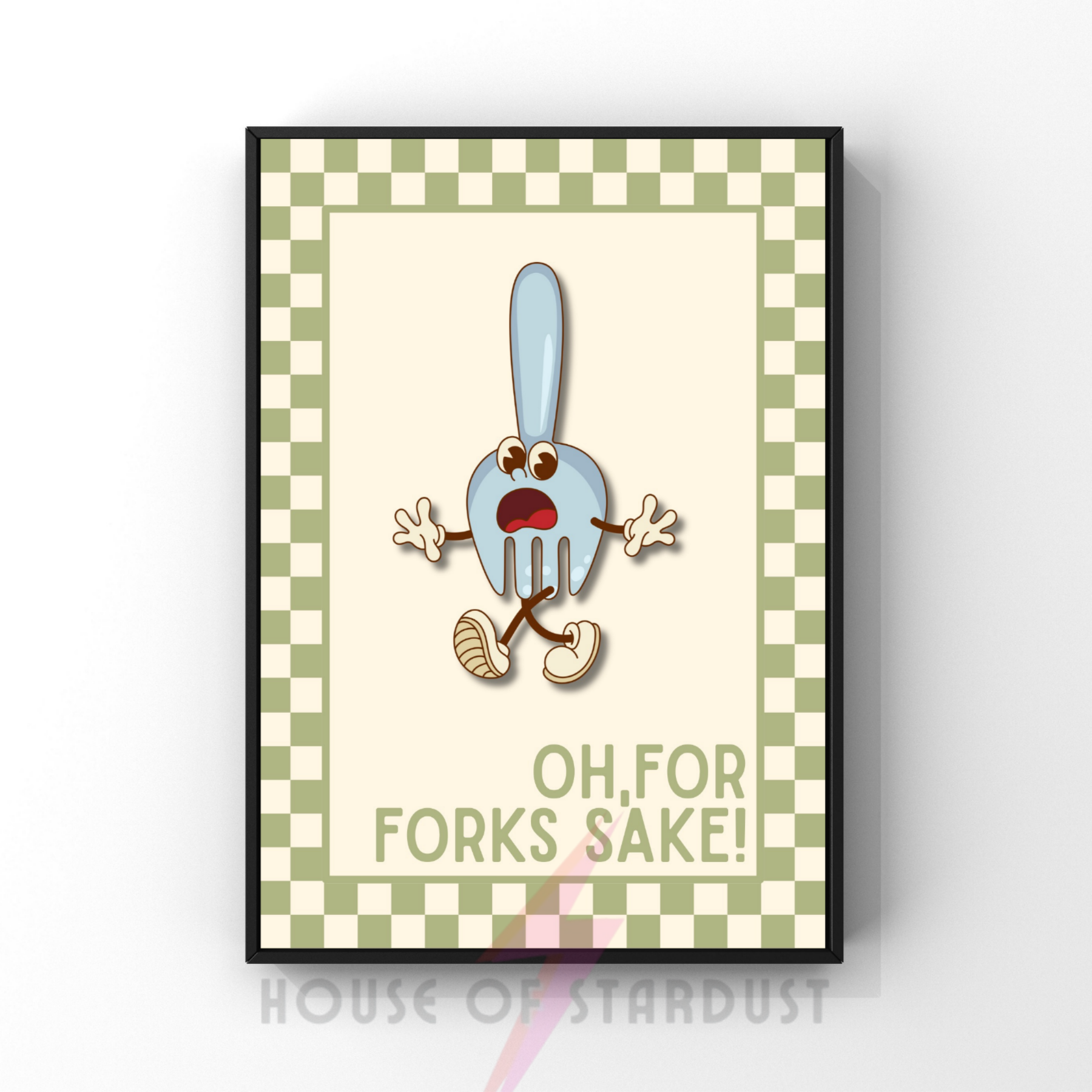 For forks sake!| Kitsch Kitchen checkerboard pastels collection print