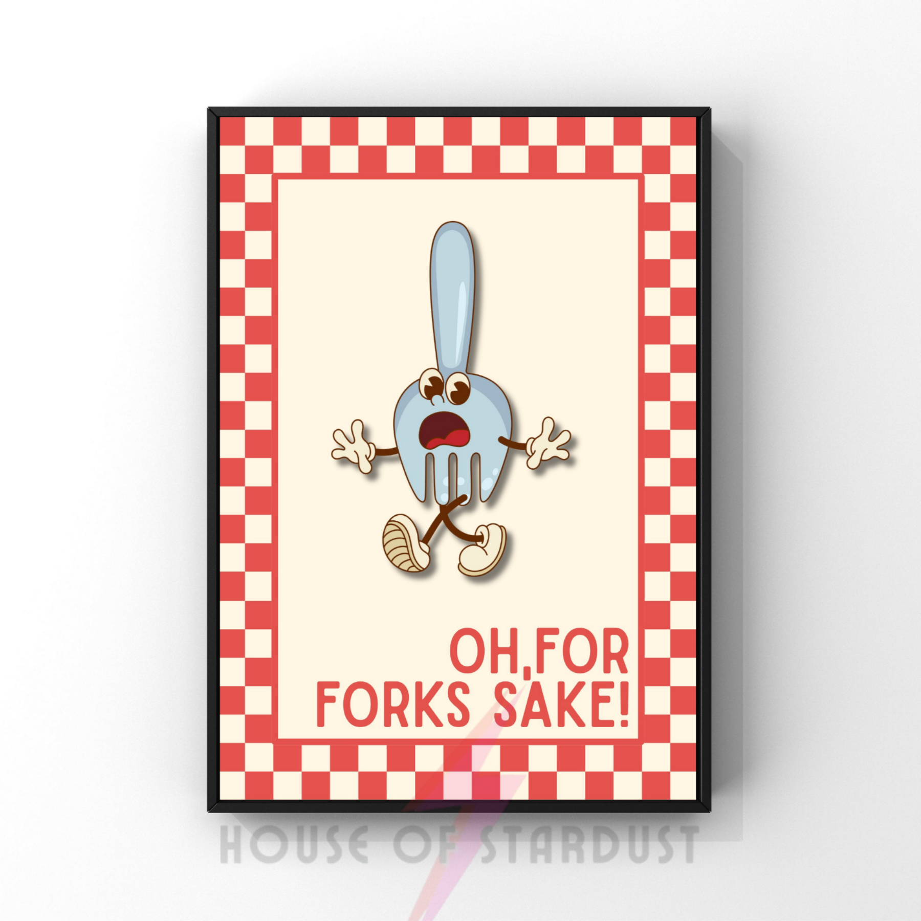 For forks sake!| Kitsch Kitchen checkerboard pastels collection print