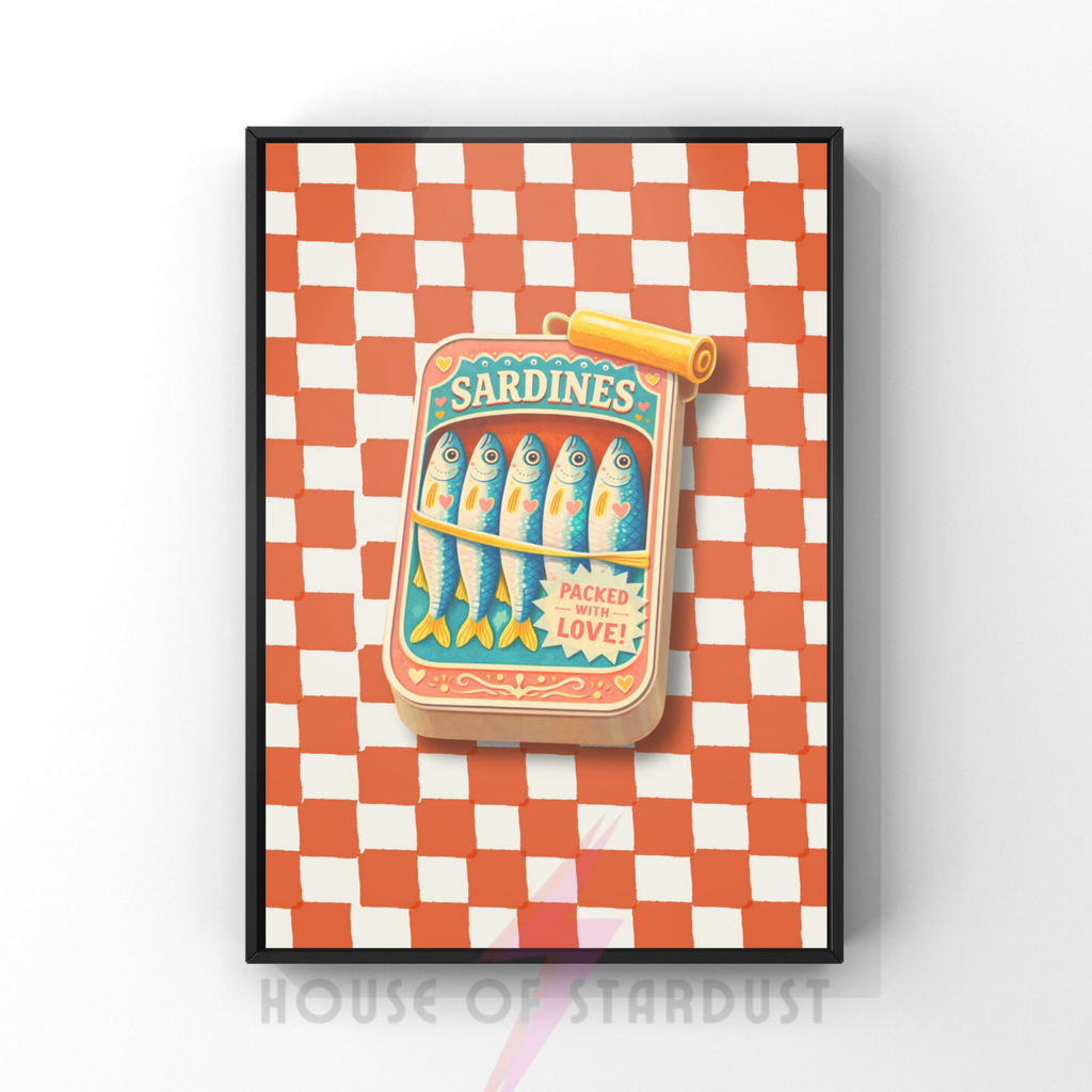 Sardines | kitsch kitchen checkerboard art print