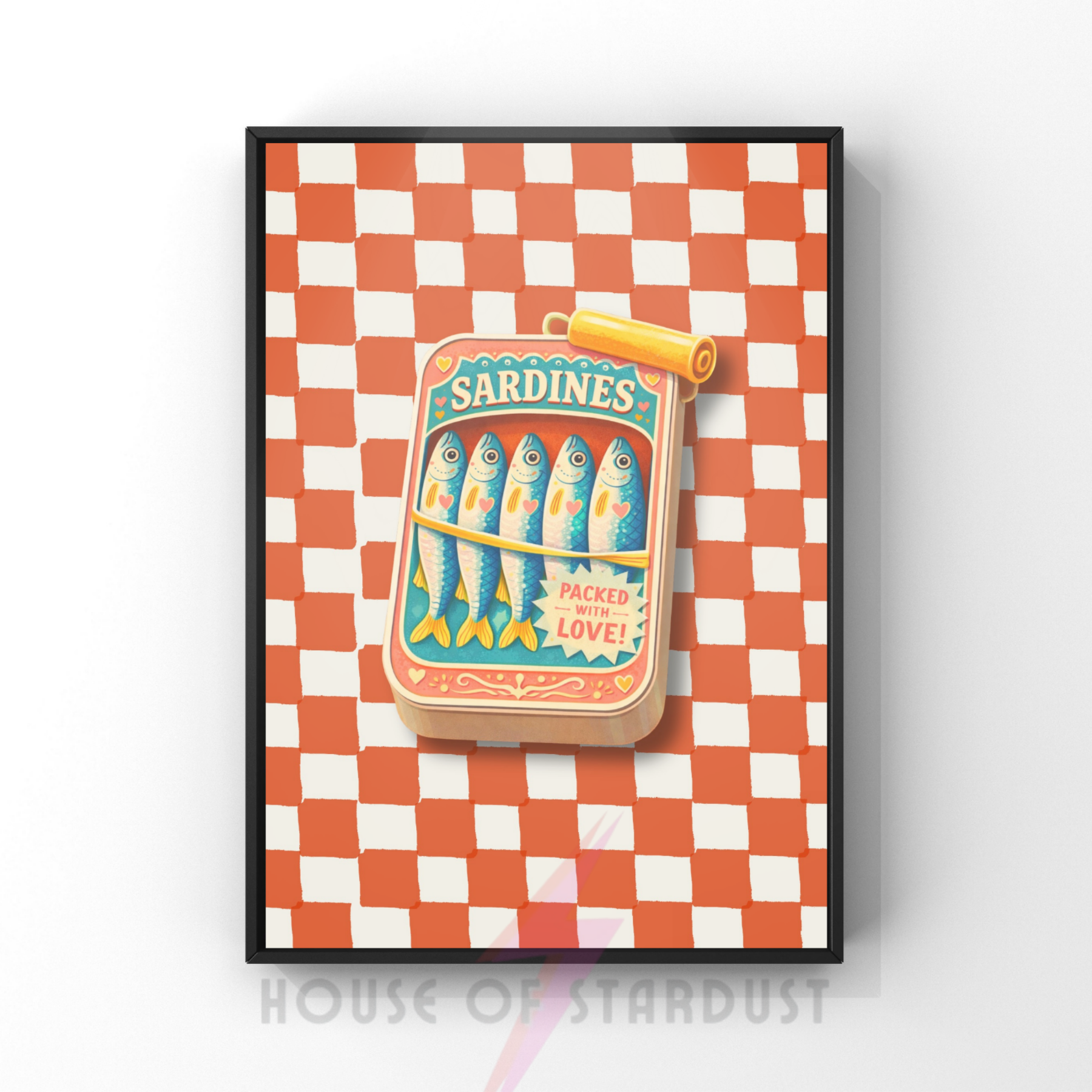 Sardines | kitsch kitchen checkerboard art print