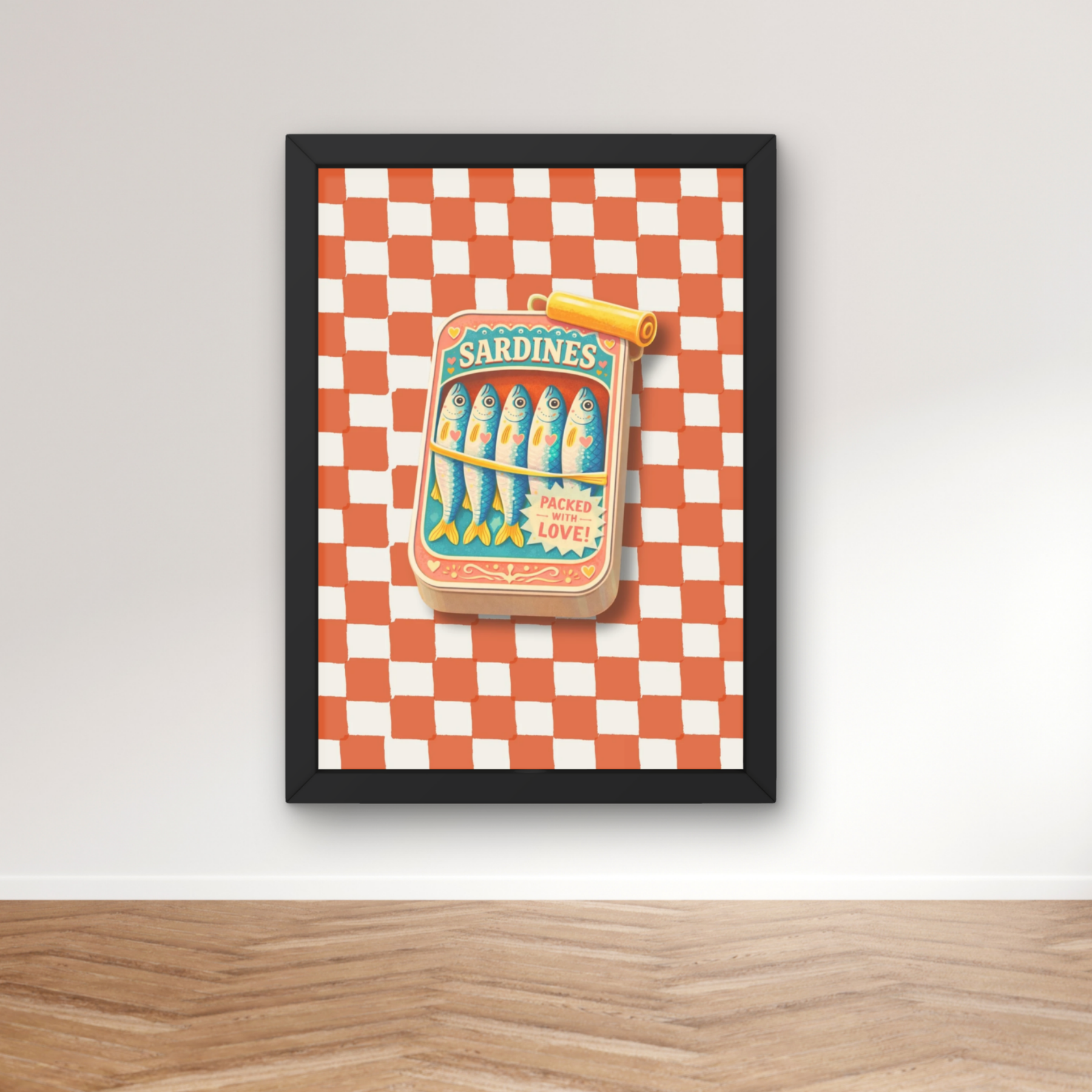 Sardines | kitsch kitchen checkerboard art print