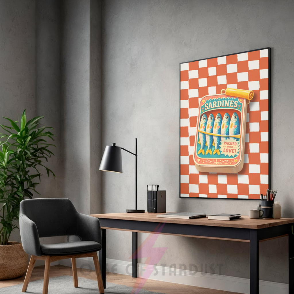 Sardines | kitsch kitchen checkerboard art print