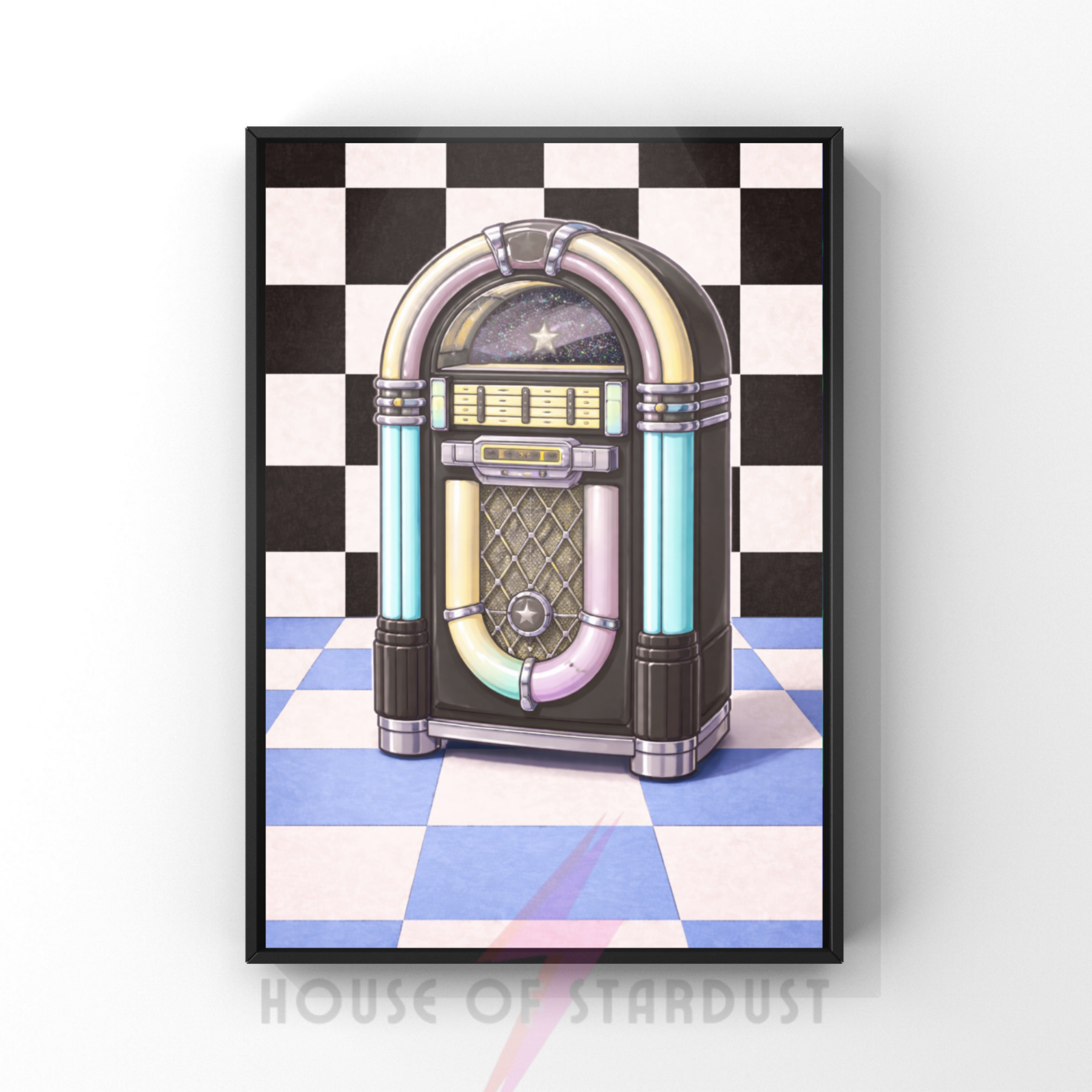 Jukebox |  Retro checkerboard diner art print