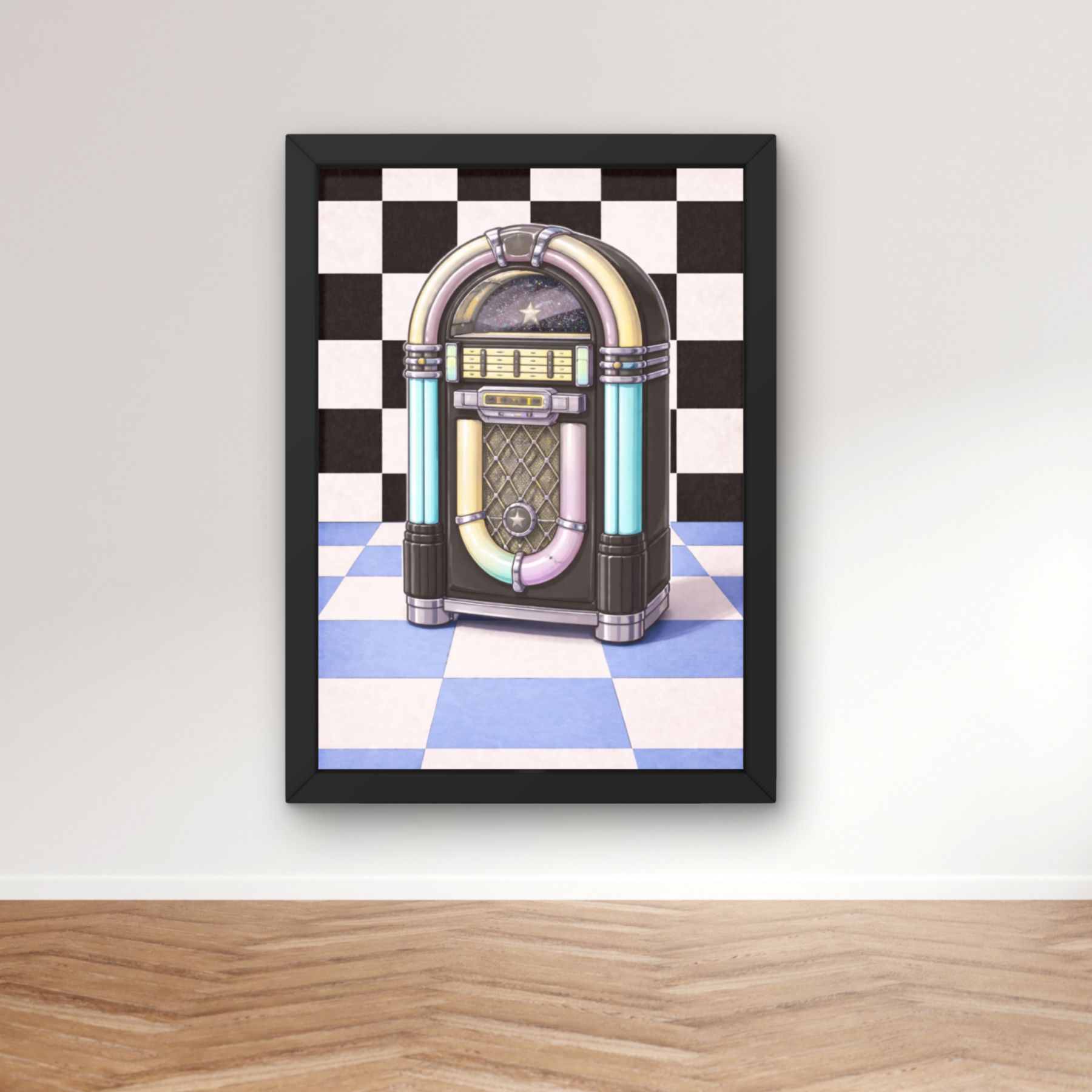 Jukebox |  Retro checkerboard diner art print