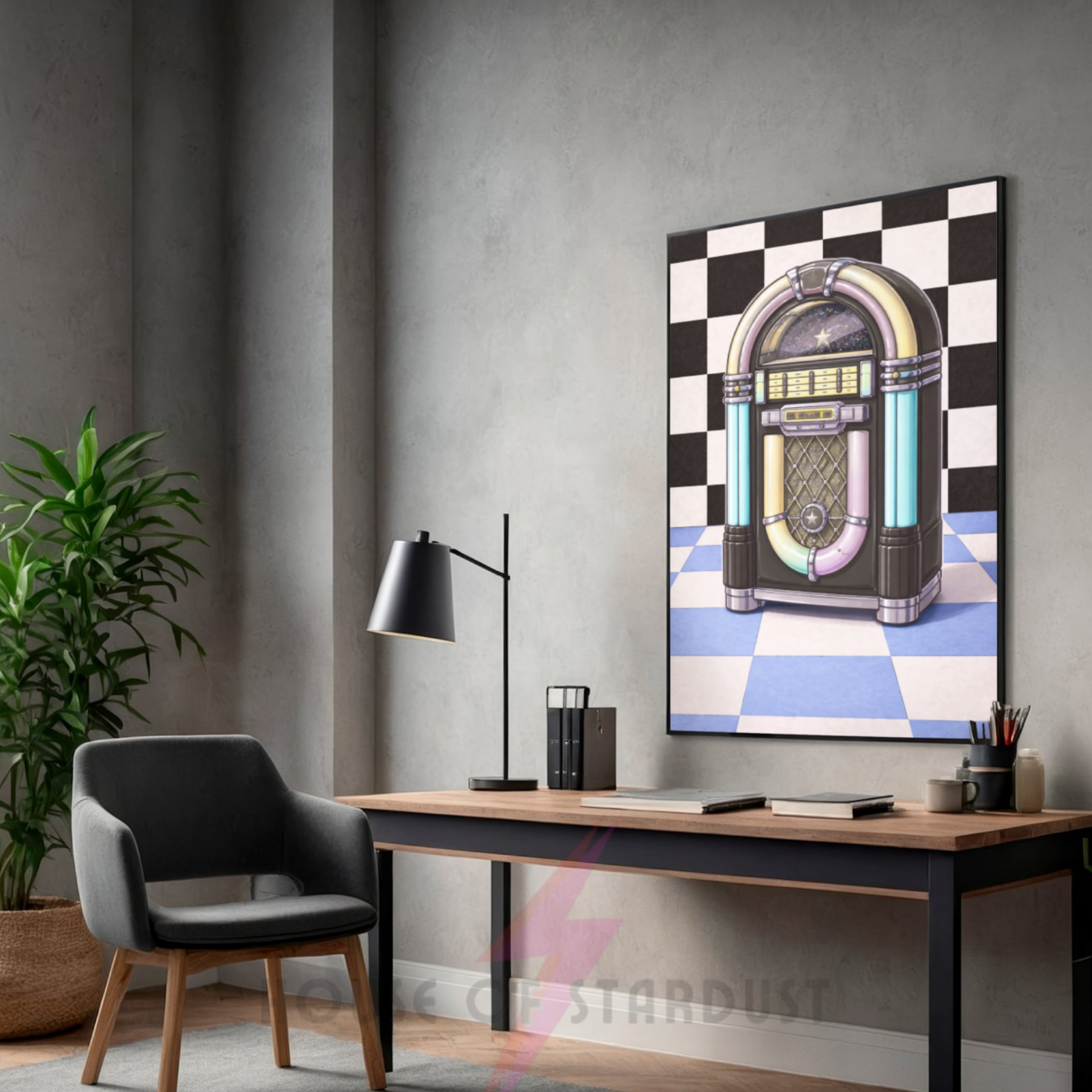 Jukebox |  Retro checkerboard diner art print