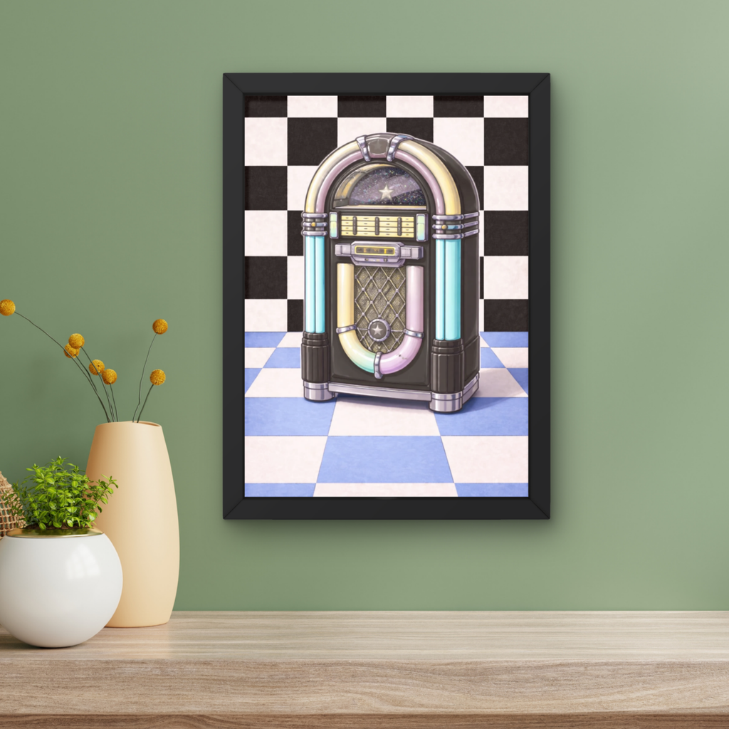 Jukebox |  Retro checkerboard diner art print