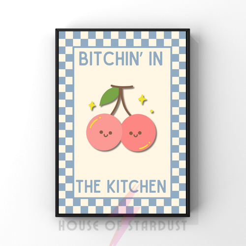 Bitchin' in the kitchen| Kitsch Kitchen checkerboard pastels collection print