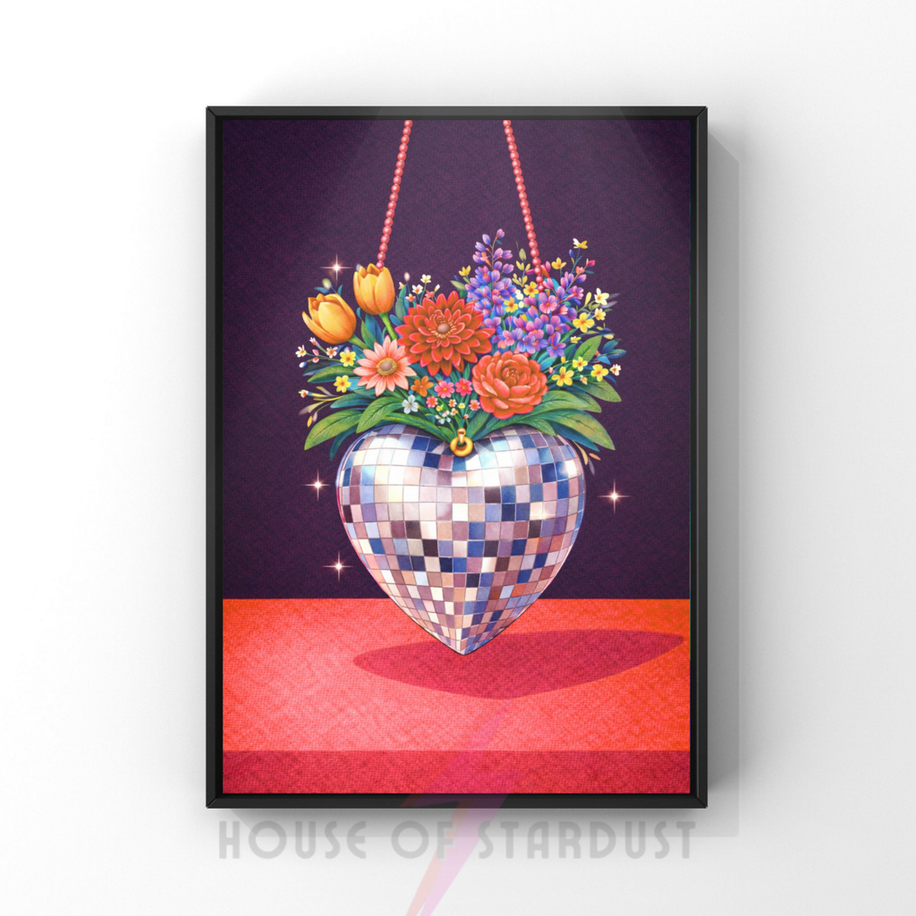 Bold Dark plum & coral Disco ball | Funky floral blooms flower print