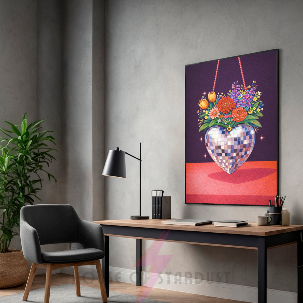 Bold Dark plum & coral Disco ball | Funky floral blooms flower print