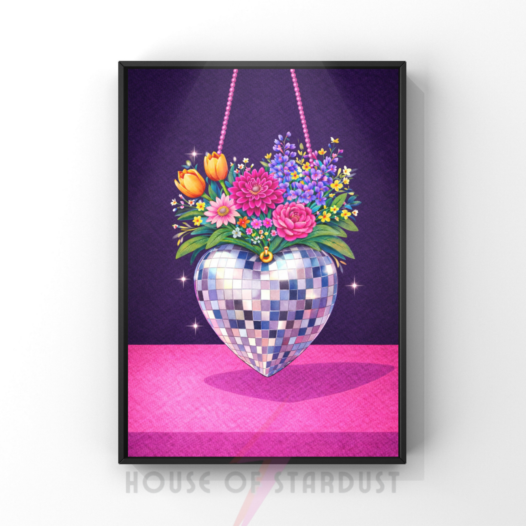 Bold Dark plum & fuchsia Disco ball | Funky floral blooms flower print
