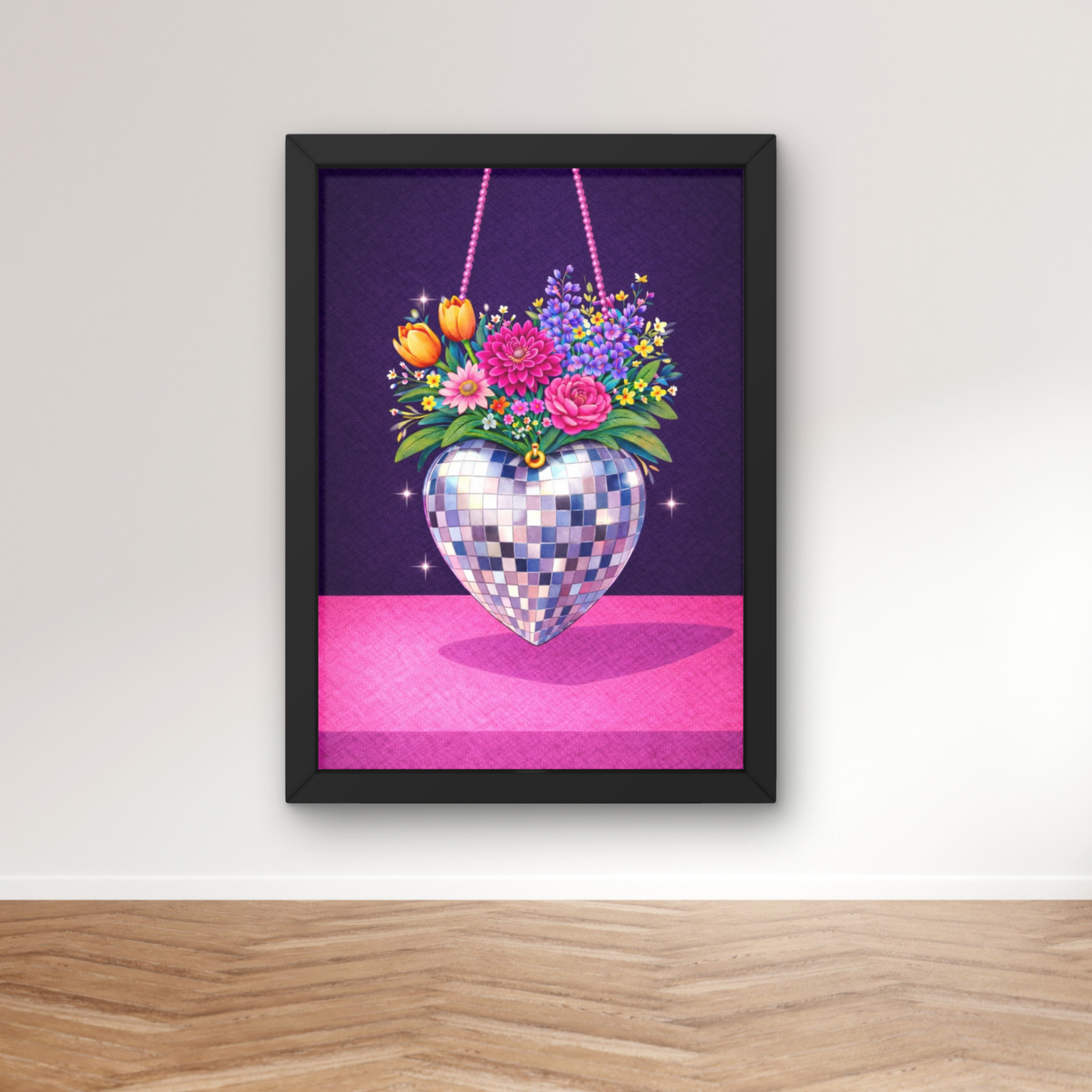 Bold Dark plum & fuchsia Disco ball | Funky floral blooms flower print