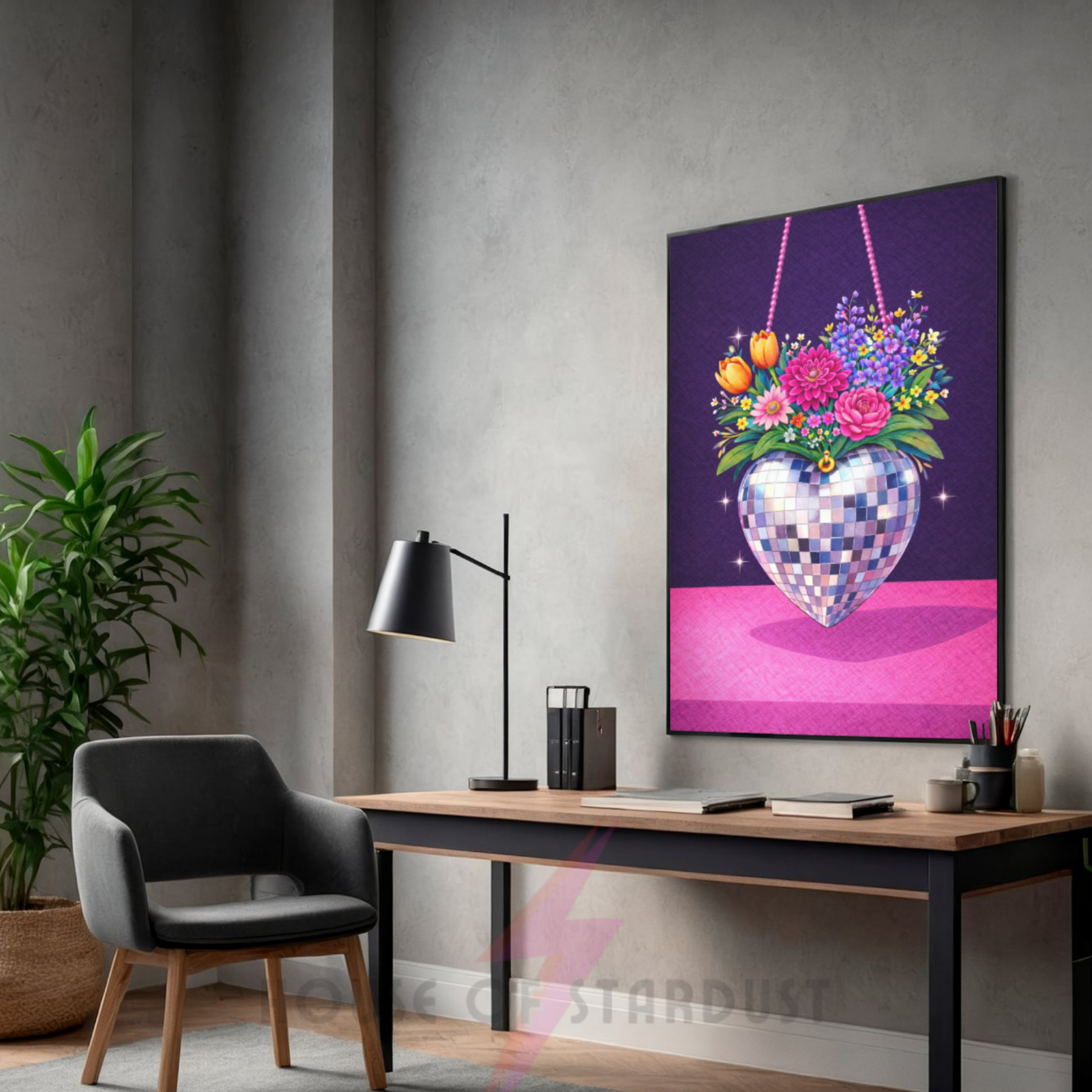 Bold Dark plum & fuchsia Disco ball | Funky floral blooms flower print