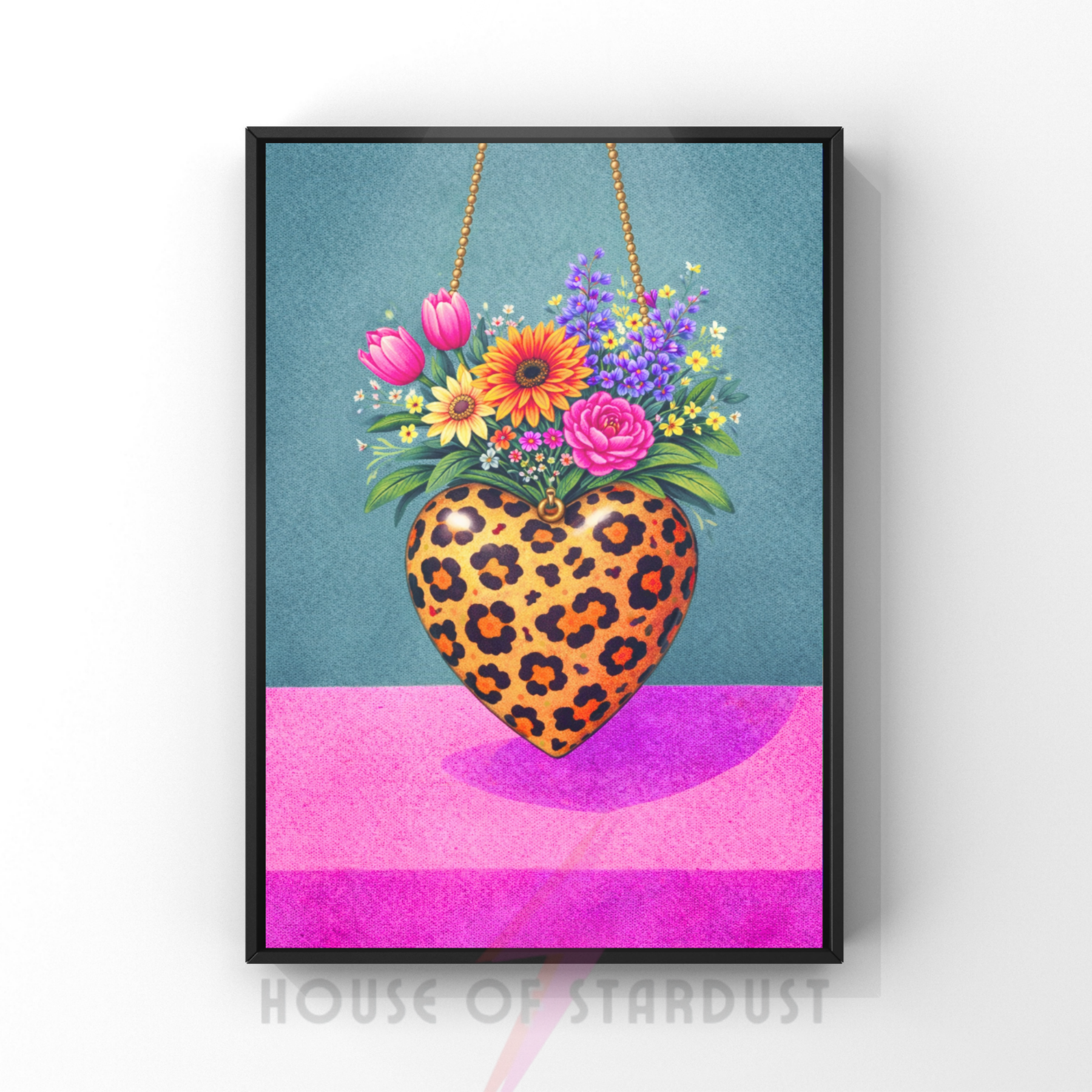 Bold teal and fuchsia leopard print | Funky floral blooms flower print