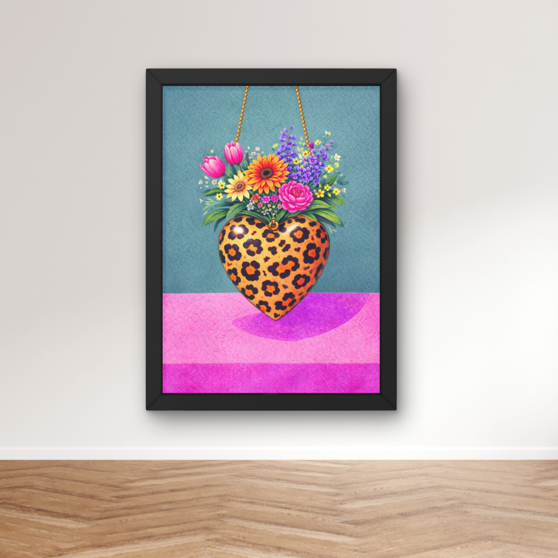 Bold teal and fuchsia leopard print | Funky floral blooms flower print