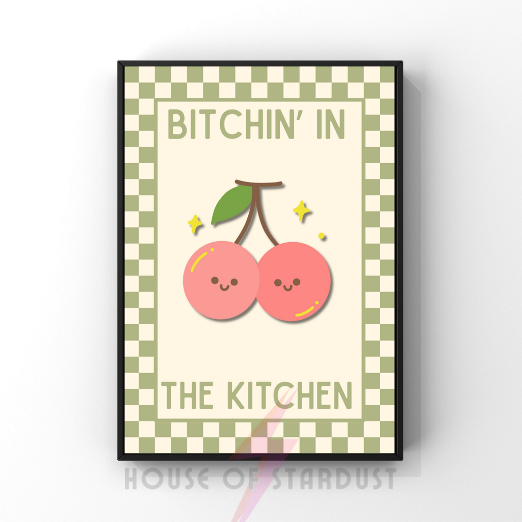 Bitchin' in the kitchen| Kitsch Kitchen checkerboard pastels collection print