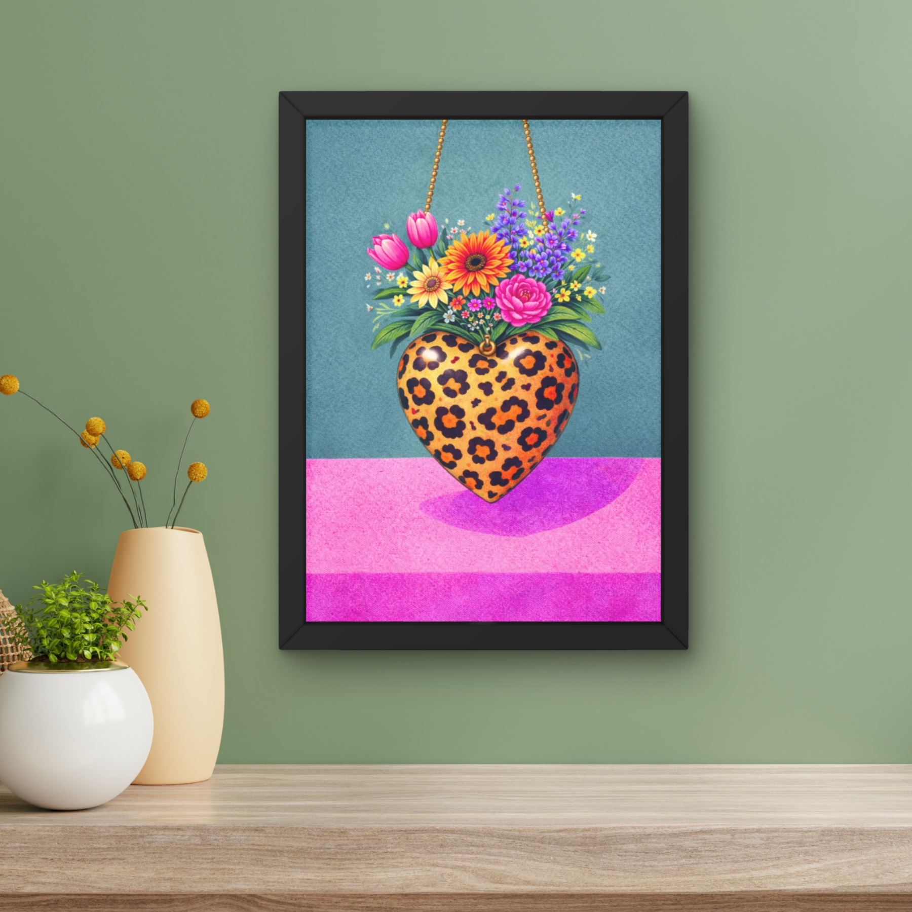 Bold teal and fuchsia leopard print | Funky floral blooms flower print