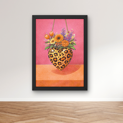 Bold peach and coral leopard print | Funky floral blooms flower print