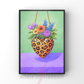 Bold mint and lilac leopard print | Funky floral blooms flower print