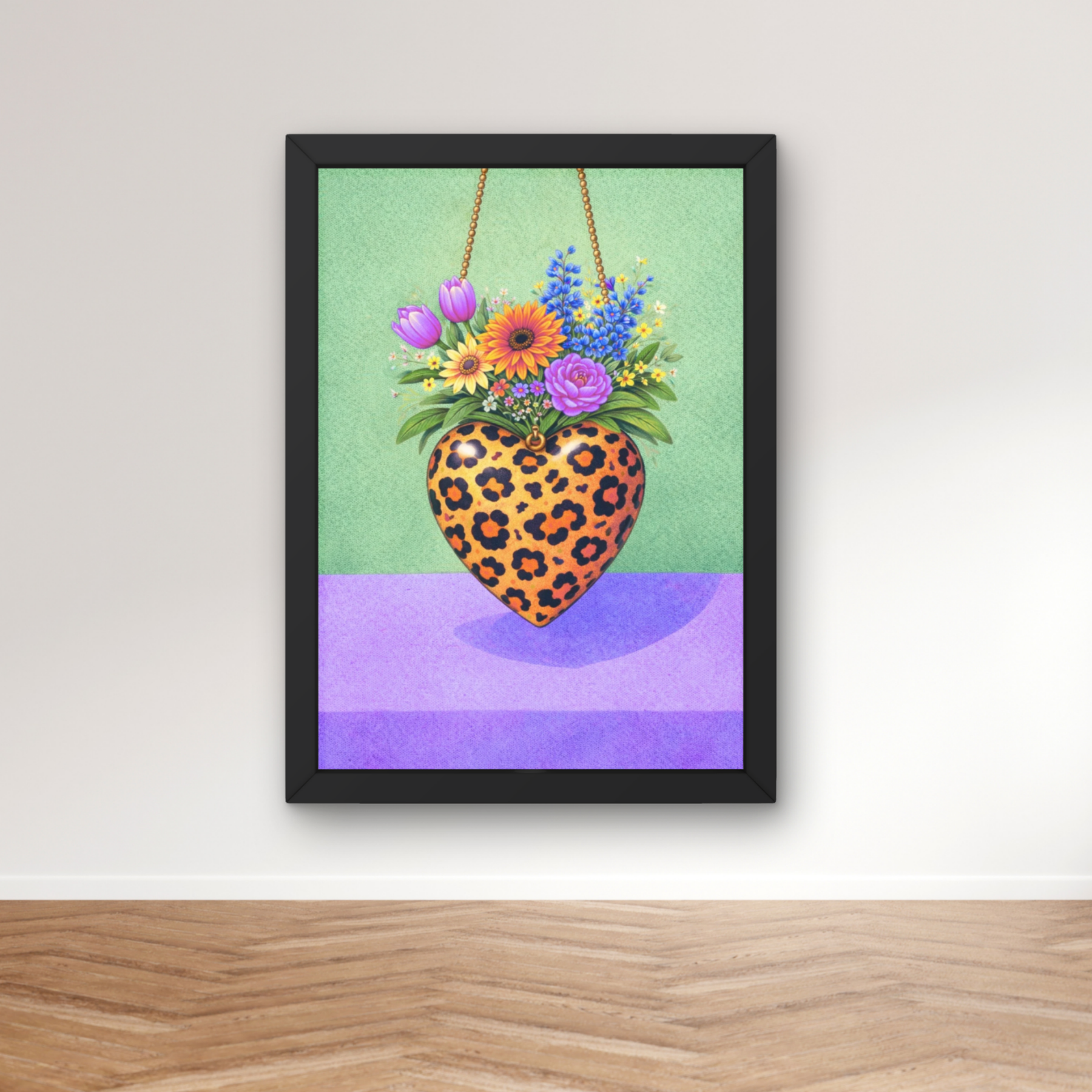 Bold mint and lilac leopard print | Funky floral blooms flower print