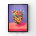 Bold purple and coral leopard print | Funky floral blooms flower print